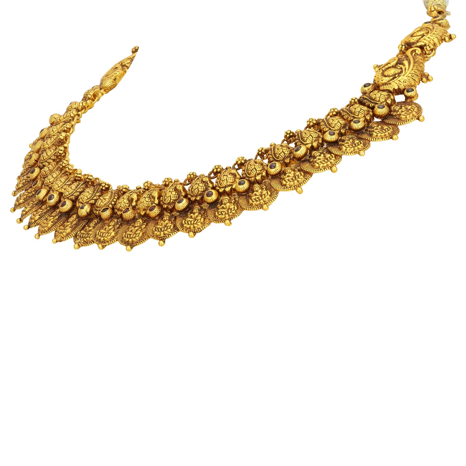 Antique Double Layer Goddess Lakshmi Motif 925 Sterling Silver Kasumalai Necklace for Women