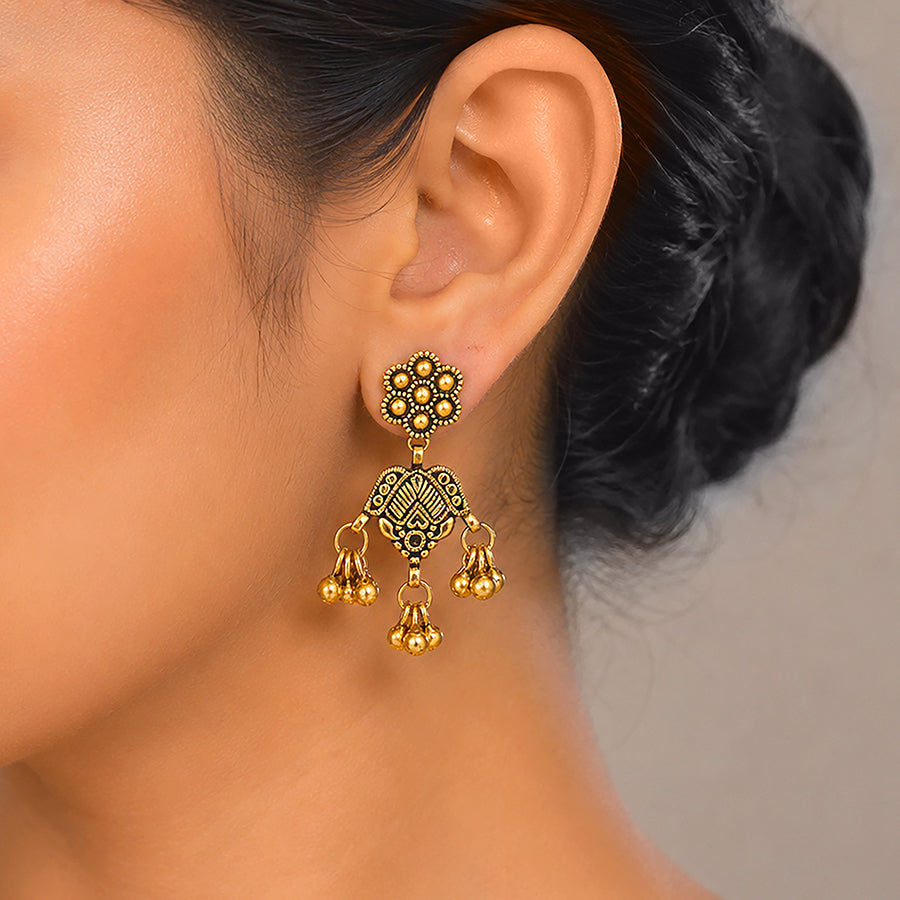 Antique Gold Floral Drop Earrings