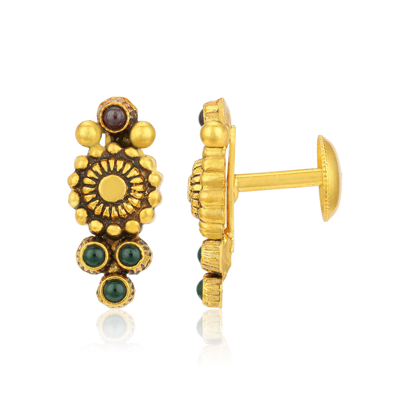 Antique Mandala Red Green Stone 925 Sterling Silver Gold Plated Earrings for Women