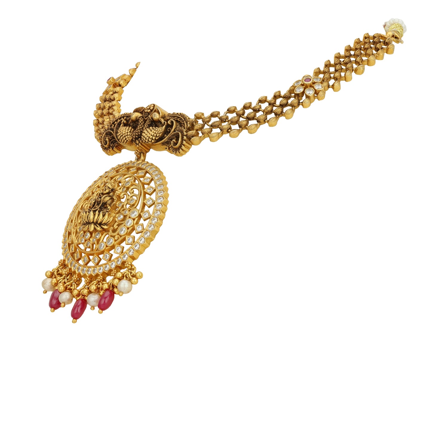 Antique Peacock Motif Goddess Lakshmi CZ Drop 925 Sterling Silver Necklace for Women