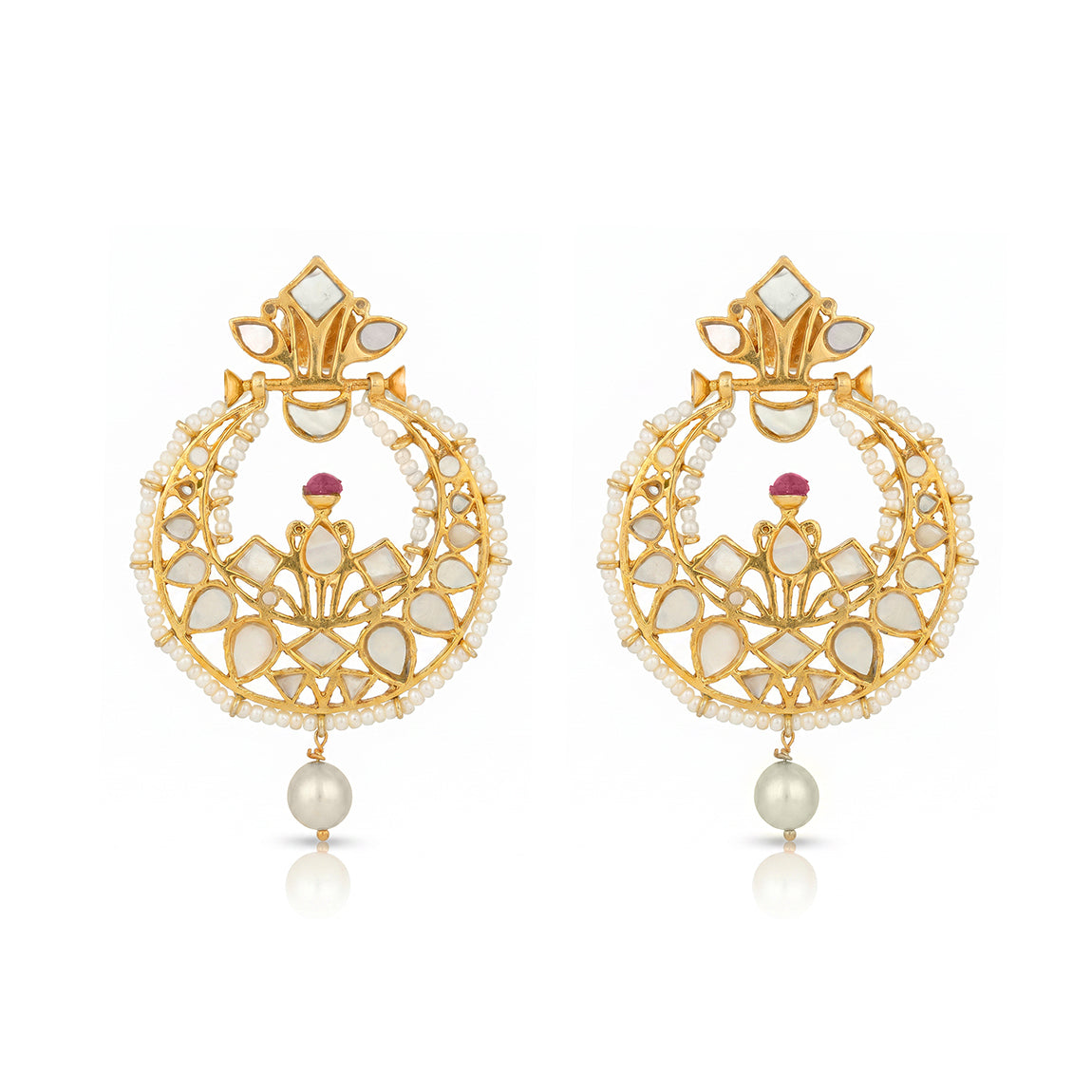 Antique Pearl Lotus Golden 925 Sterling Silver Drop Earring
