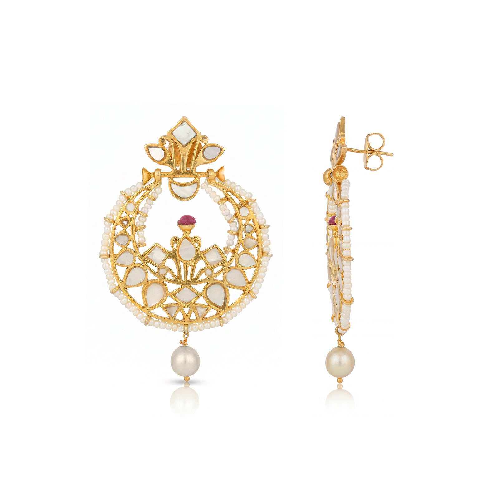 Antique Pearl Lotus Golden 925 Sterling Silver Drop Earring