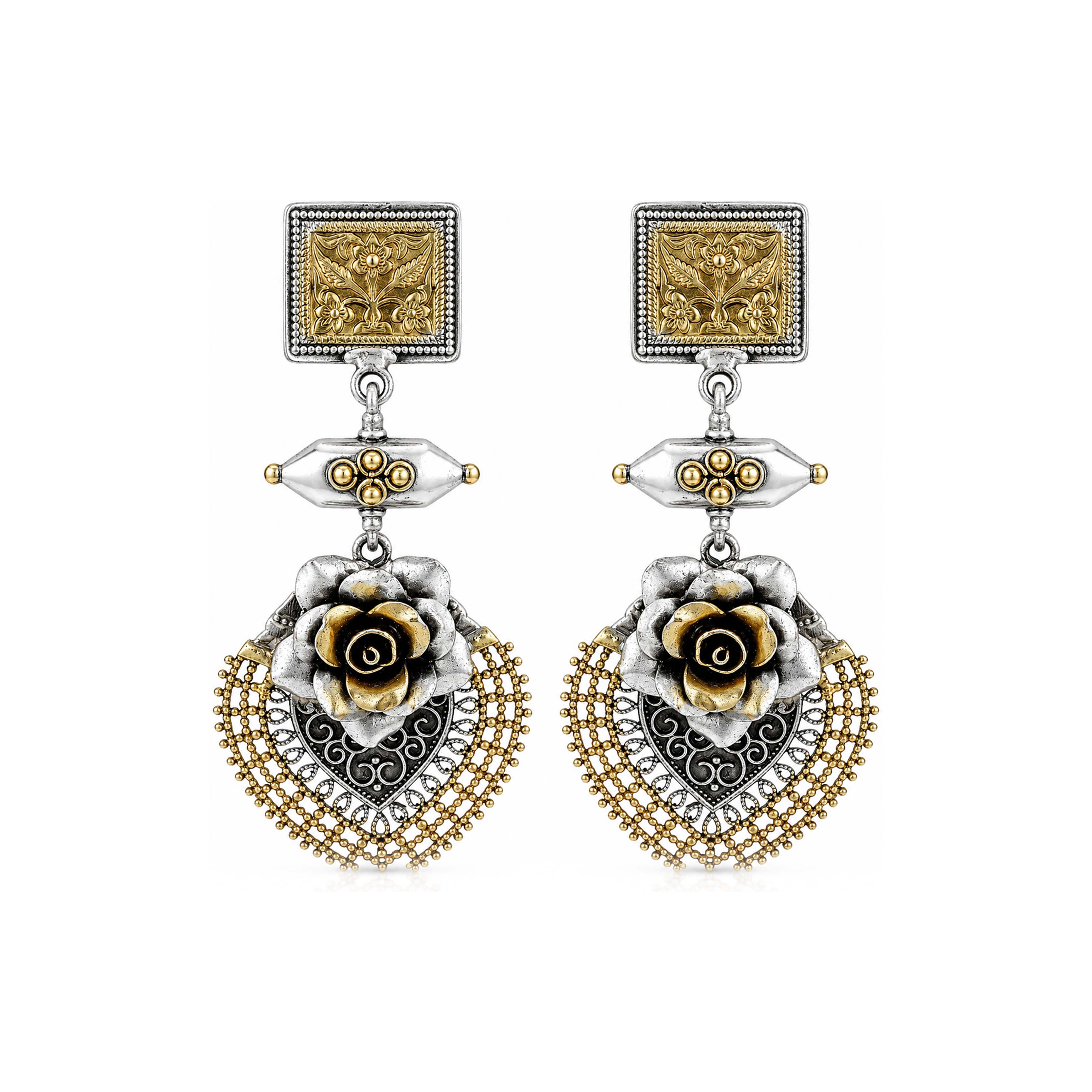 Antique Rose 925 Sterling Silver Dangle Earrings