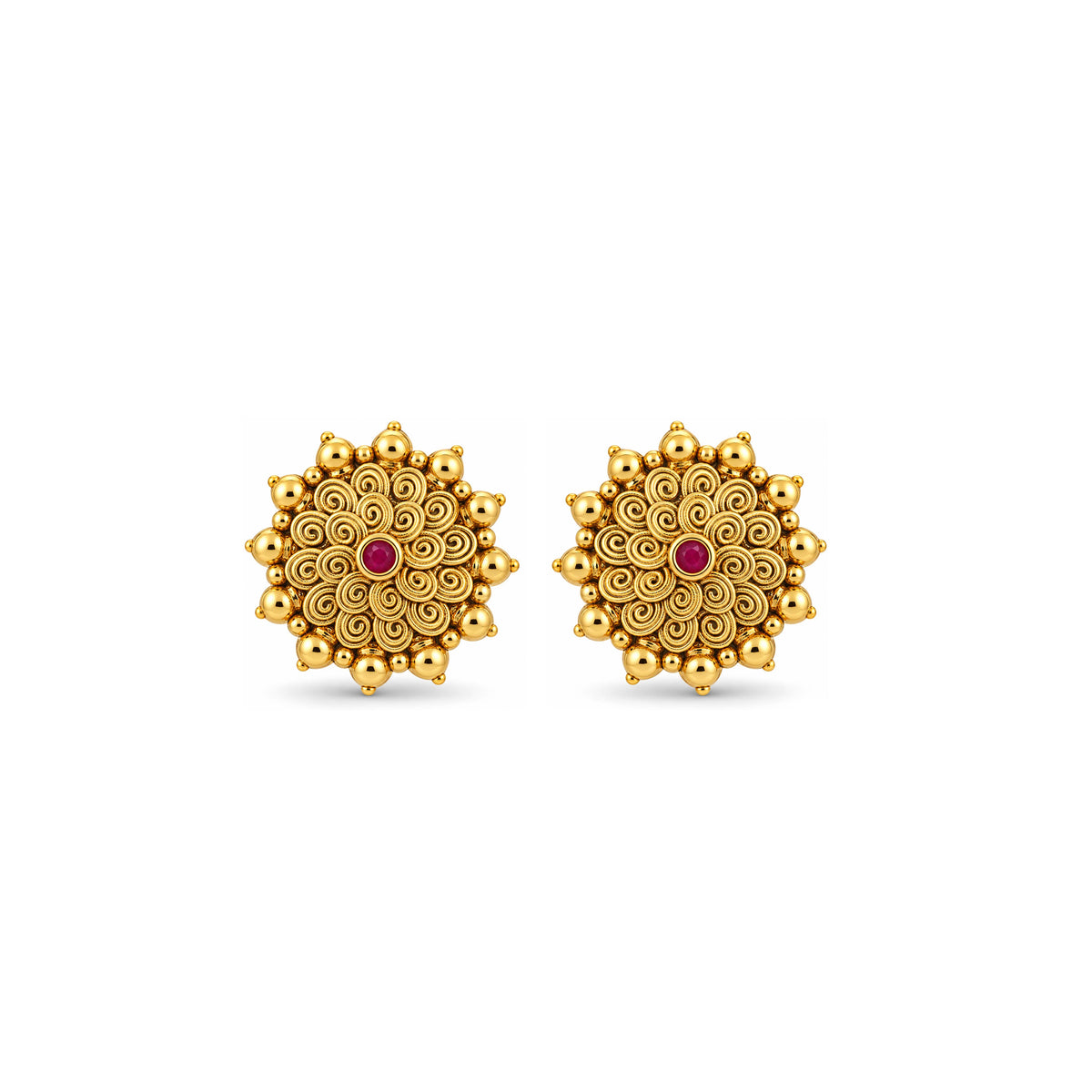 Antique Swirl Rosette Pink Stone Sterling Silver Studs