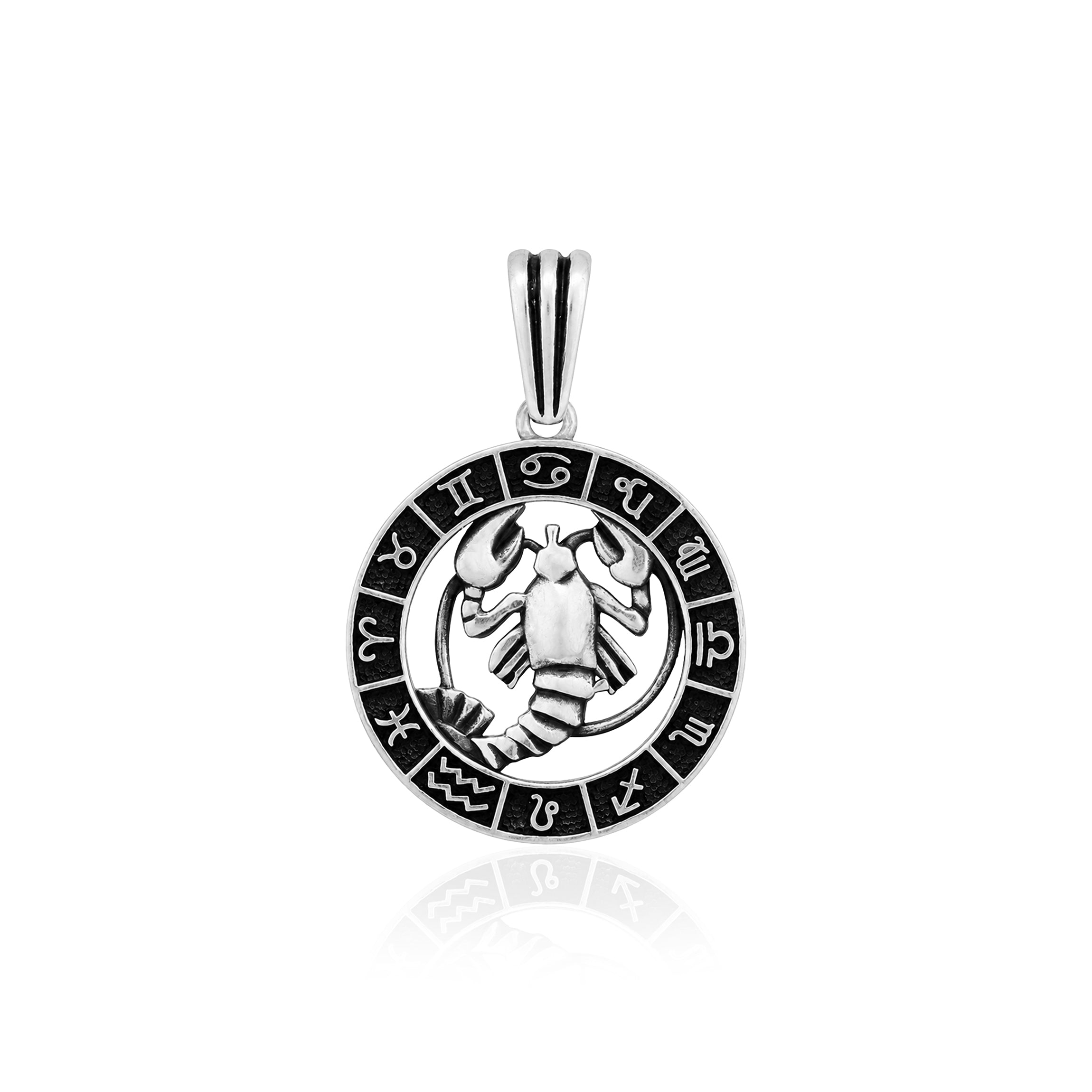Antique Zodiac Scorpio Disc 925 Sterling Silver Pendant for Men