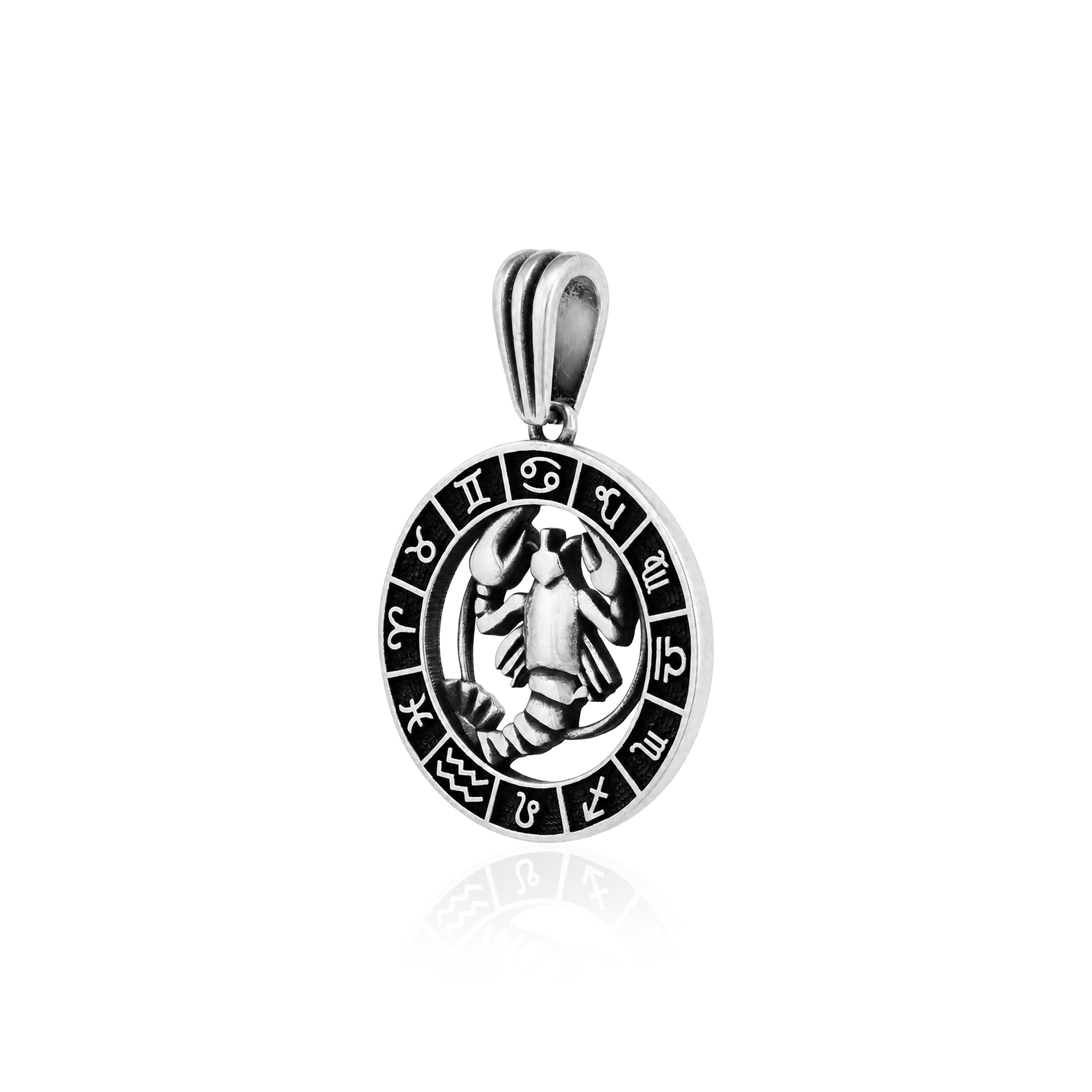 Antique Zodiac Scorpio Disc 925 Sterling Silver Pendant for Men