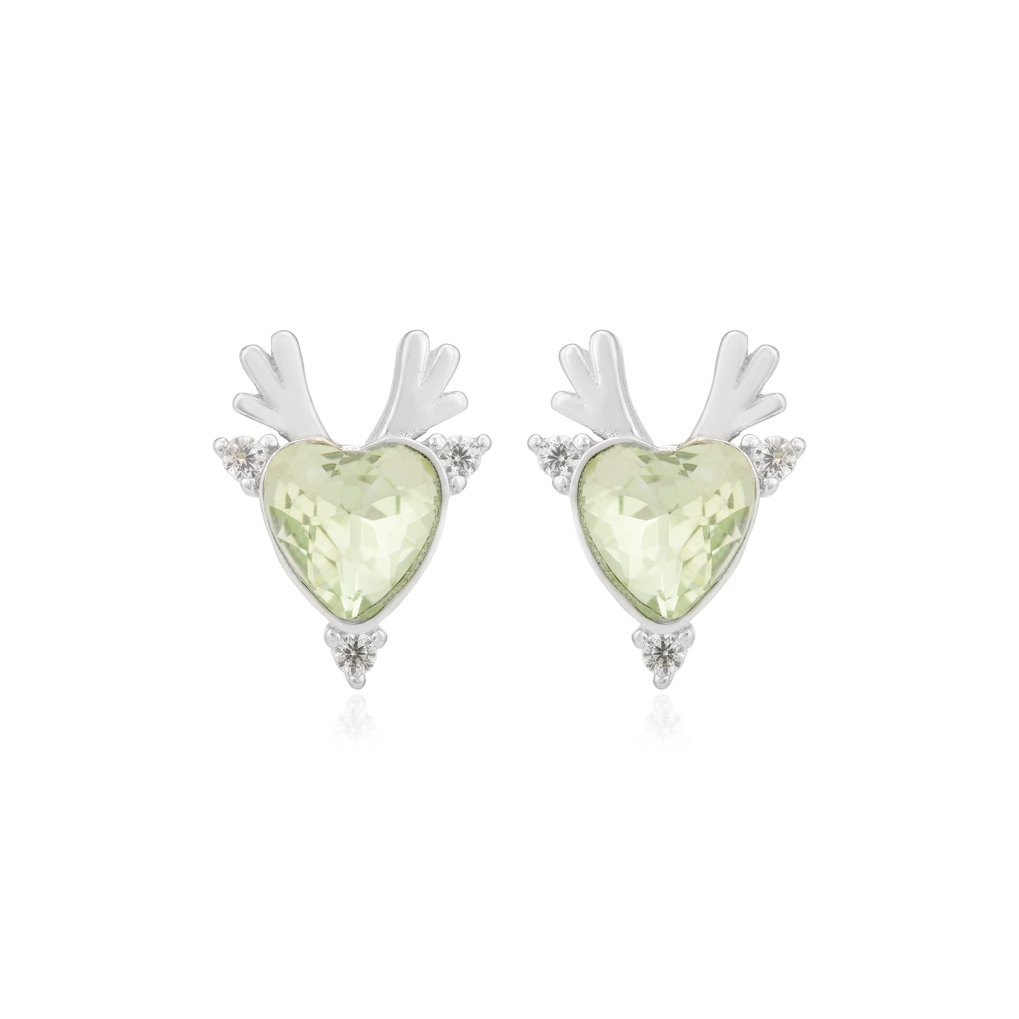 Antlered Rhodium Plated Heart Shaped Studs