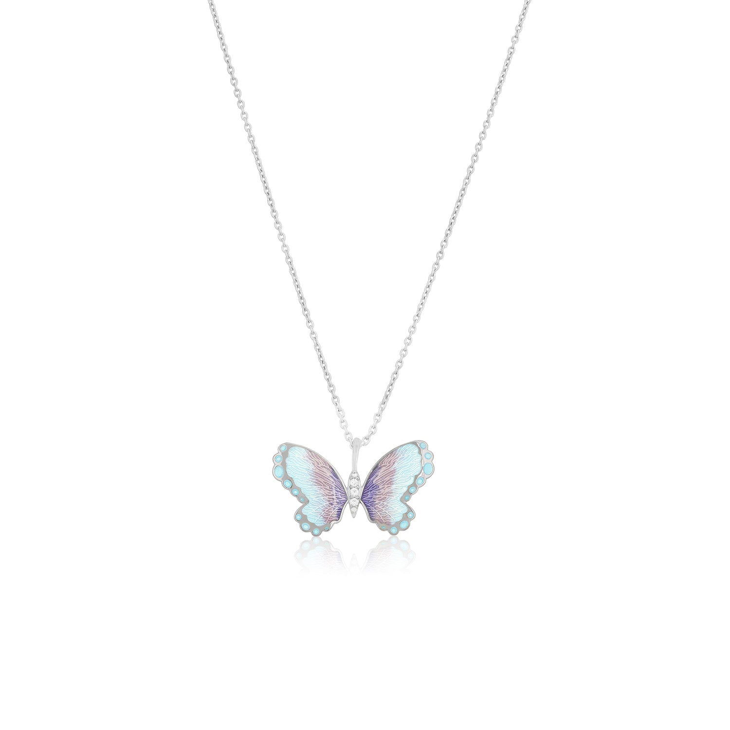 Aqua Blue Butterfly 925 Rhodium Plated Chain Pendants
