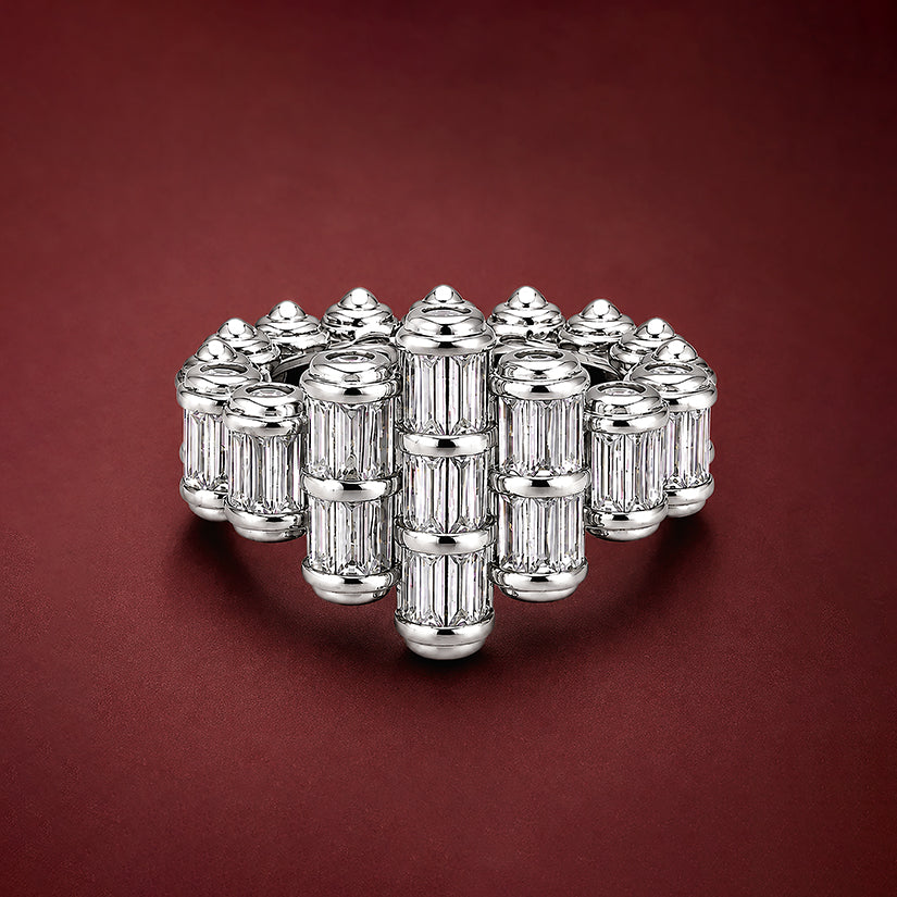 Architectural Baguette Crown Sterling Silver Ring