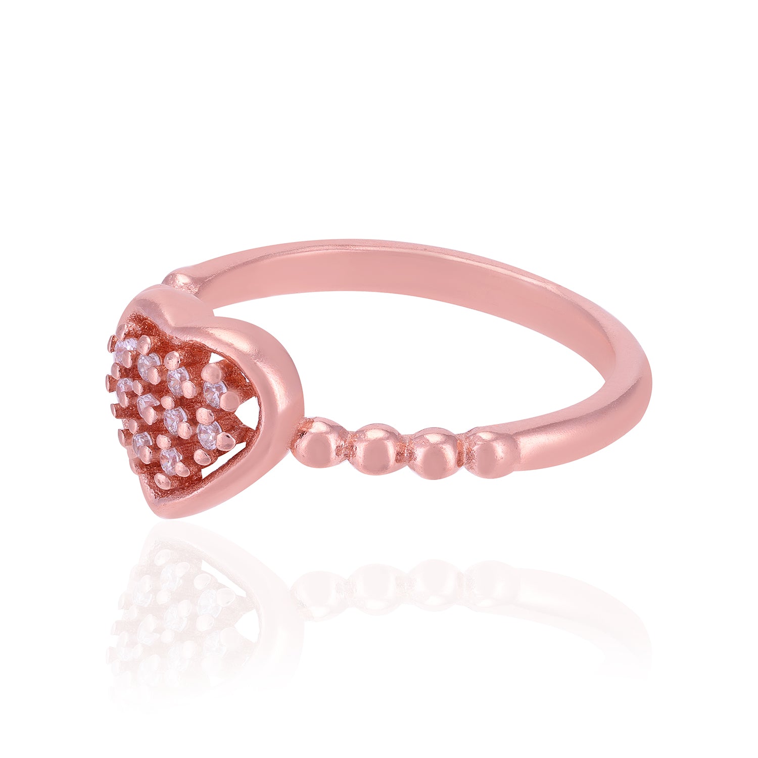 Artistic Ball Detail Centre Stone Heart Rose Gold Plated Rings