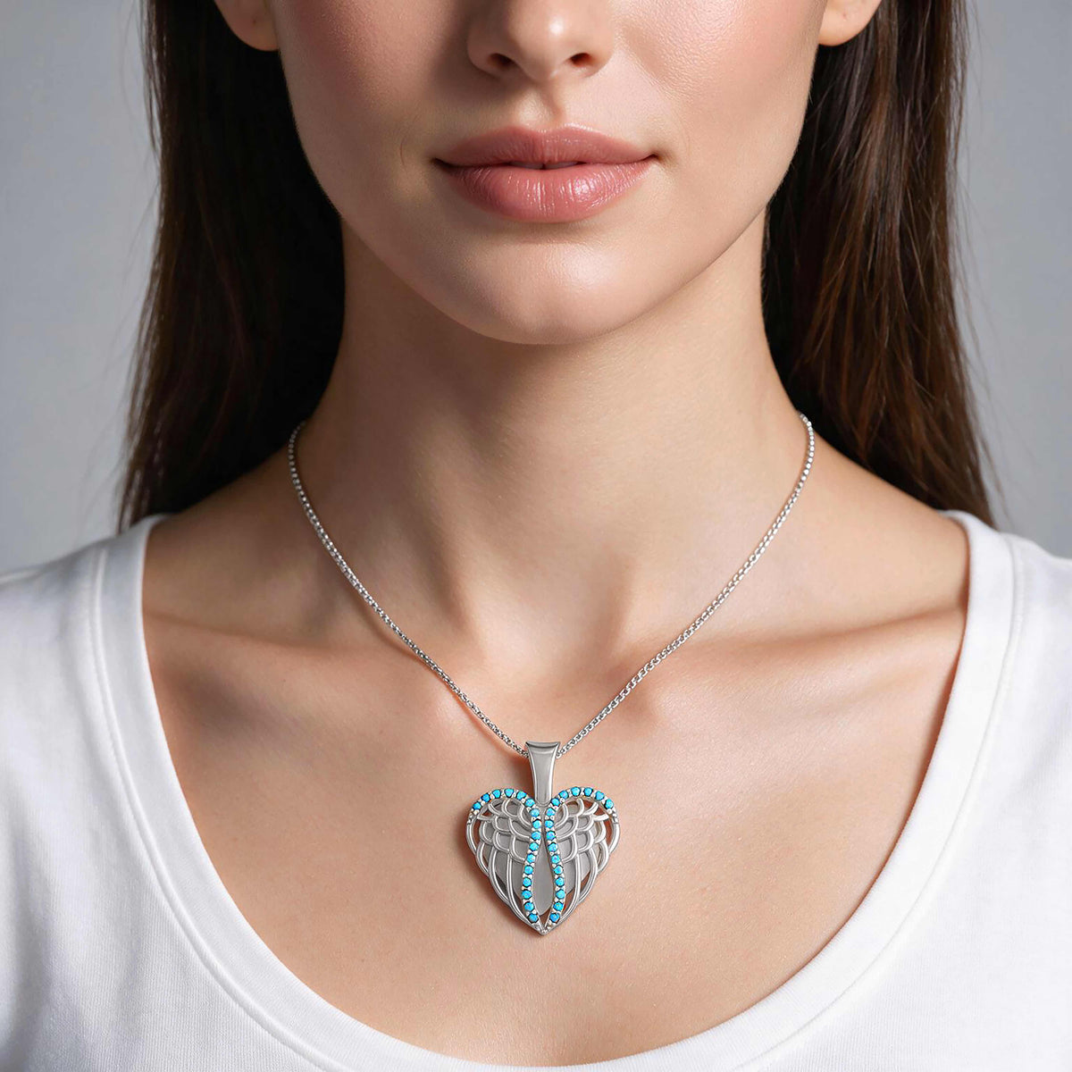 Artistic Blue Heart 925 Sterling Silver Pendant for Women
