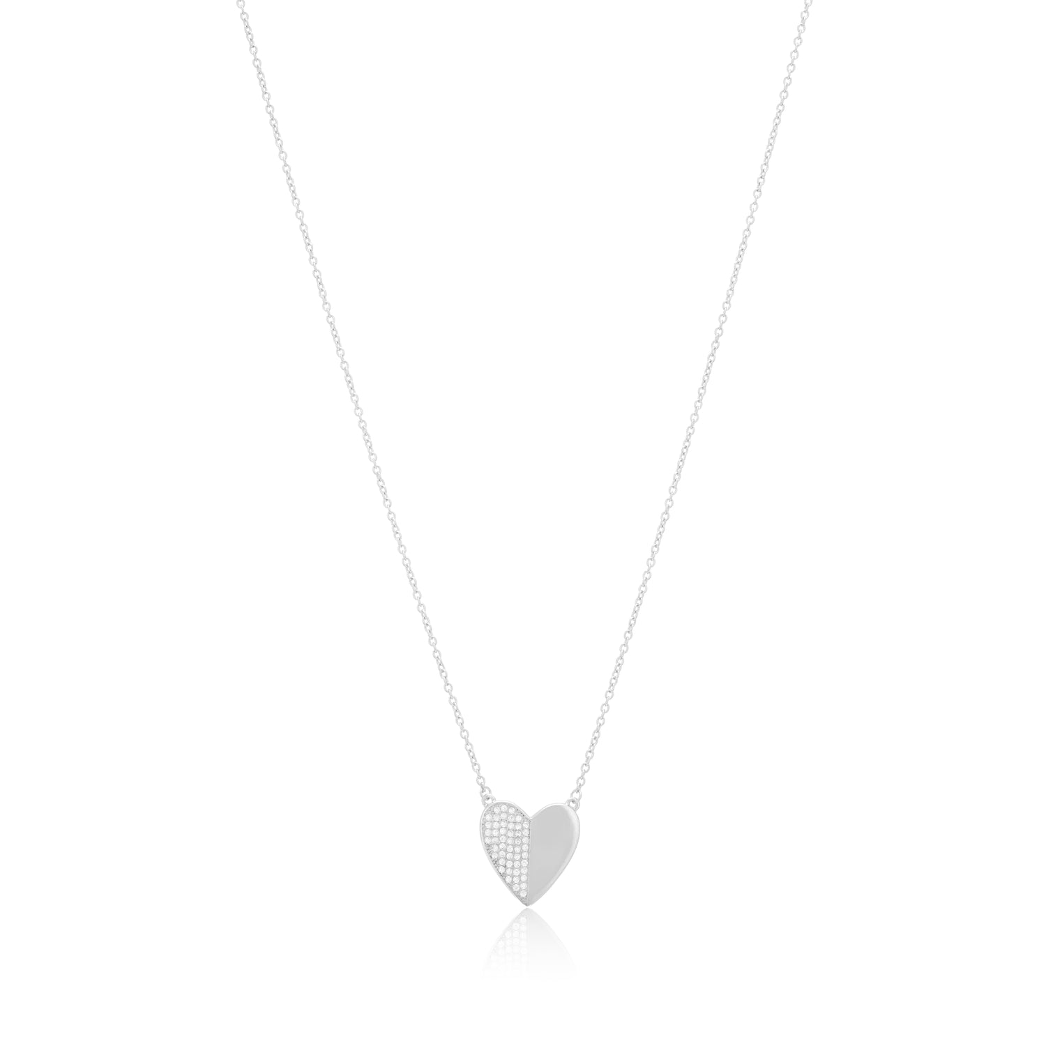 Balanced Love Rhodium Plated Contrast Heart Chain Pendants