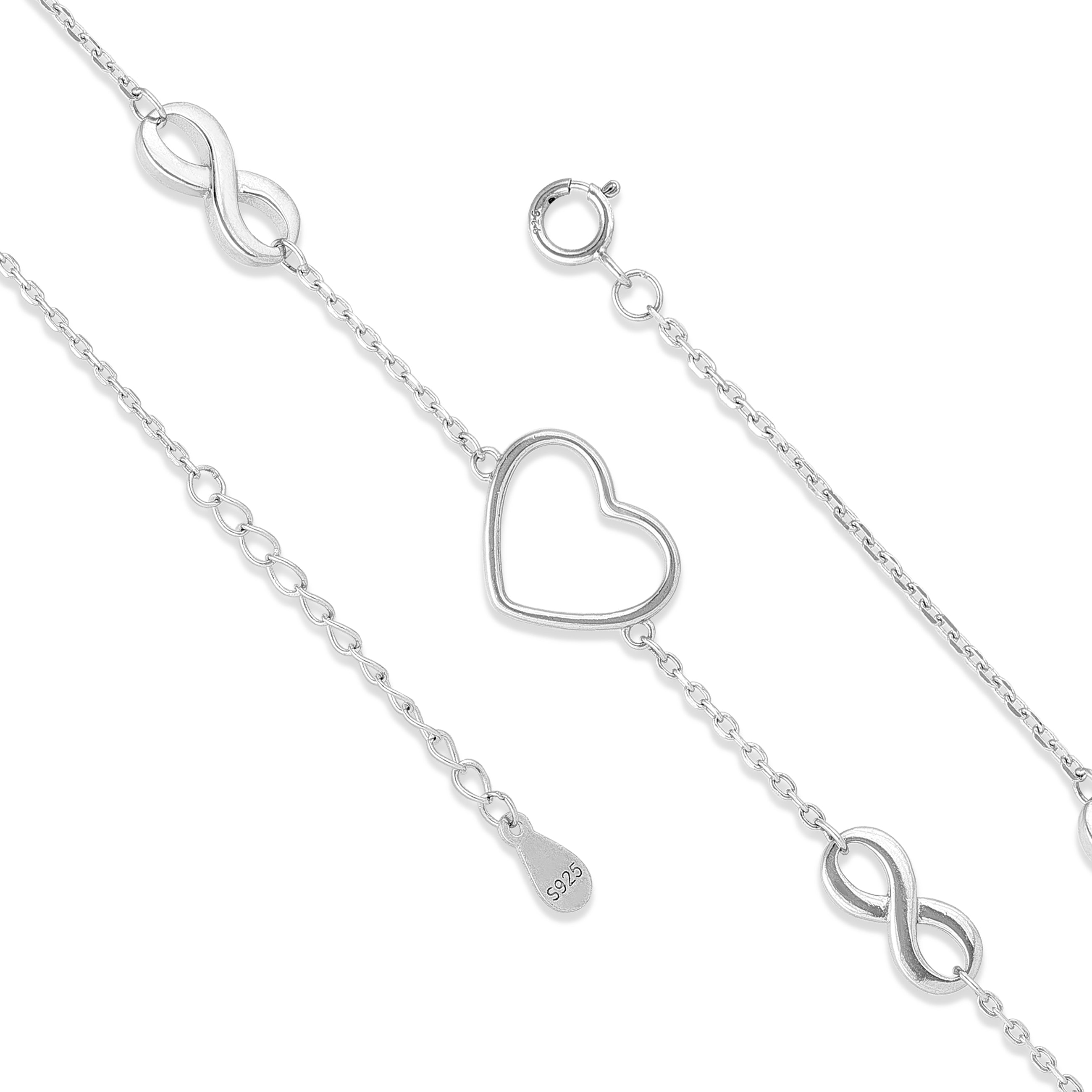 Beautiful Infinity Love Heart Statement Design 925 Sterling Silver Bracelet for women