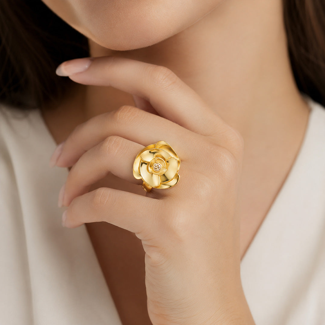 Blooming Gold Petal 925 Sterling Silver Designer Ring