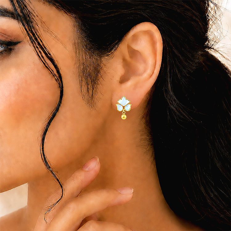 Blossom Pearl 925 Sterling Silver Golden Earrings