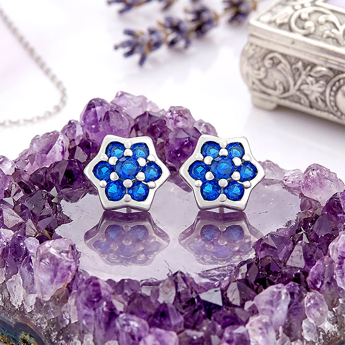 Blue Floral Beauty 925 Sterling Silver Stud for Women