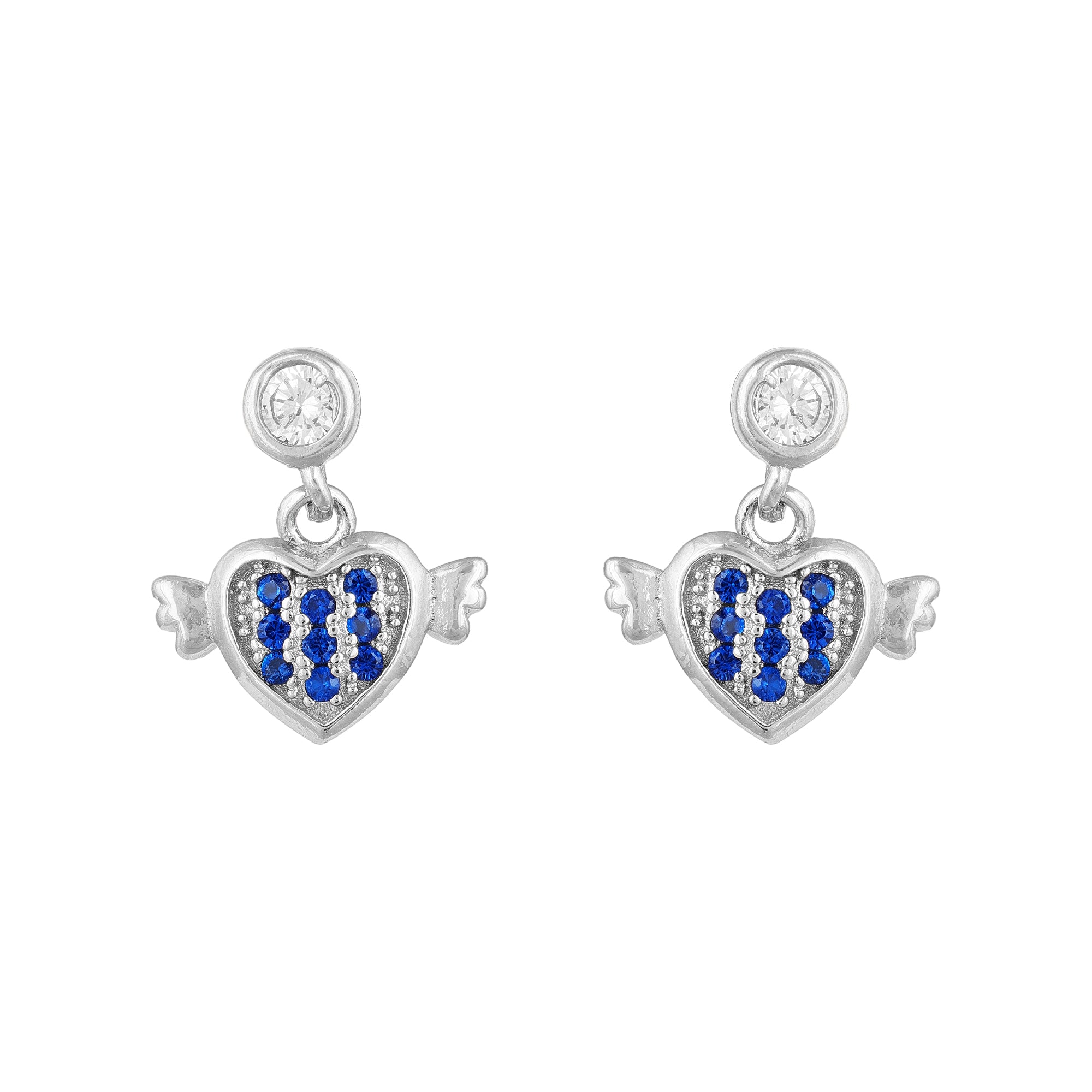 Blue Stone 925 Sterling Silver Winged Heart Drop Earrings for Women