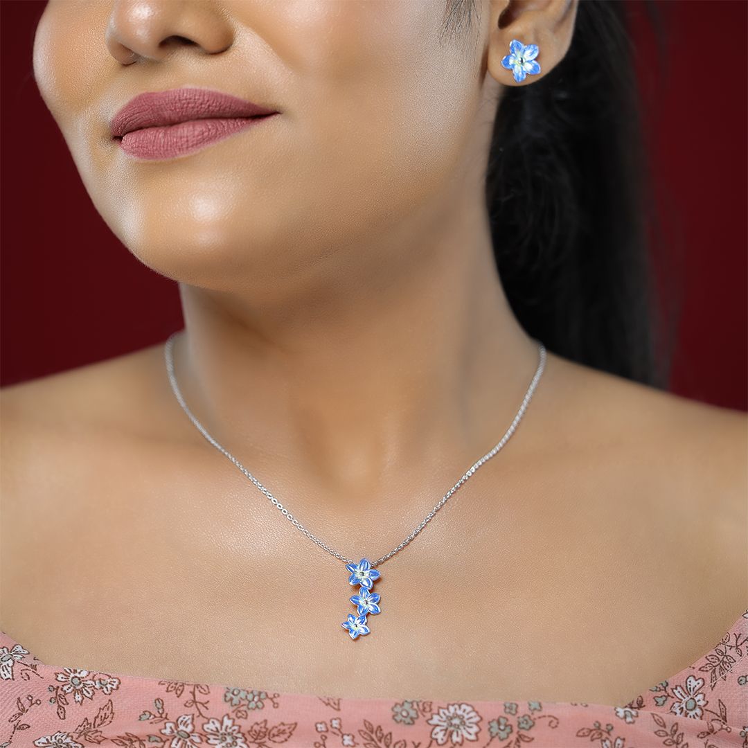 Blue_Flower_Rhodium_Plated_Cascade_Chain_Pendant