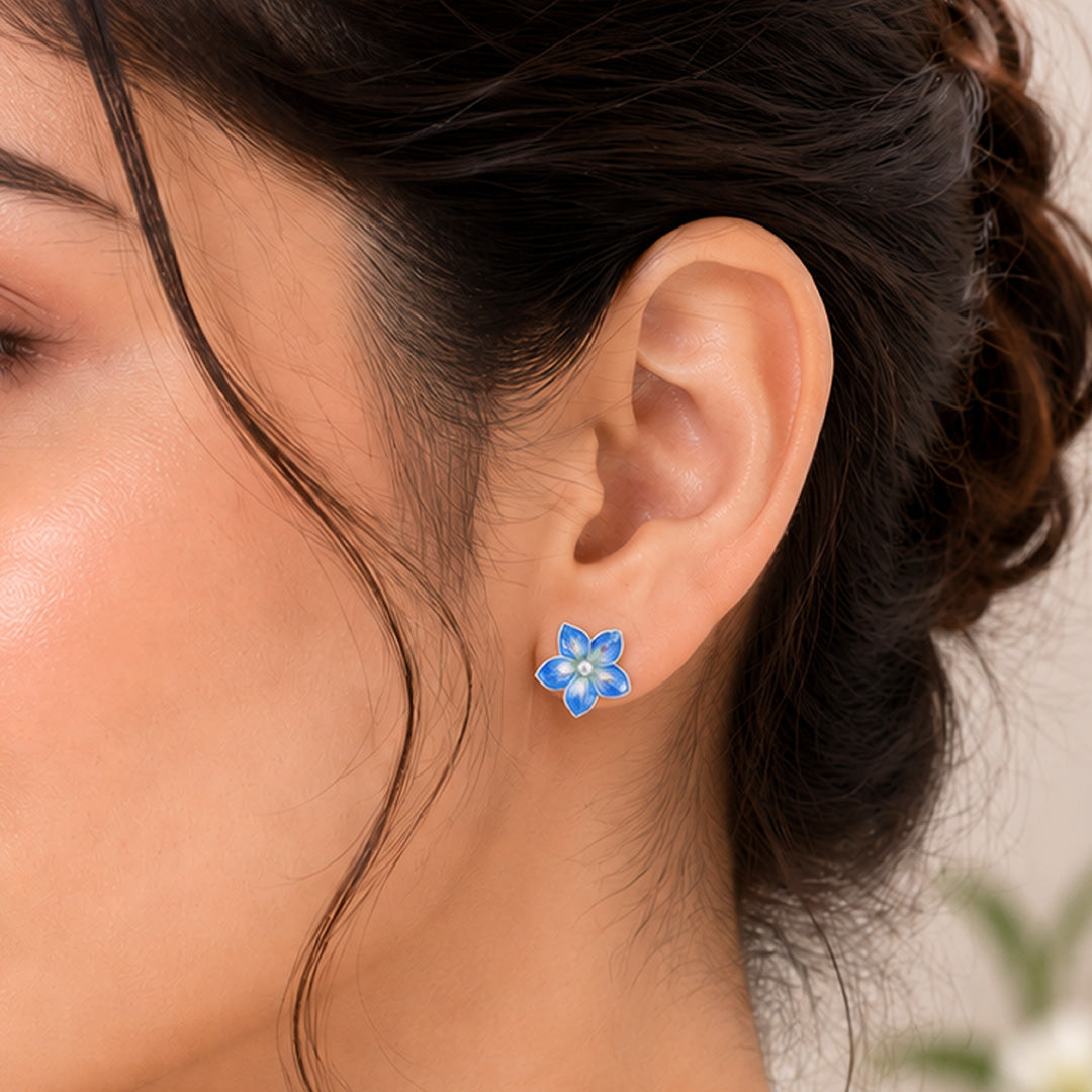 Blue Meadow Blossom 925 Sterling Silver Statement Earrings