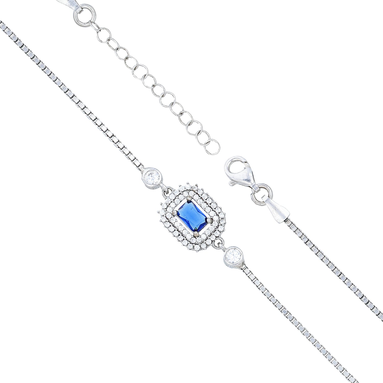 Blue Stone Halo Silver Bracelet