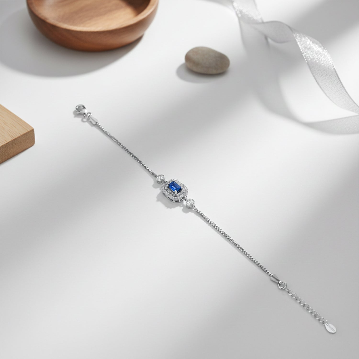 Blue Stone Halo Silver Bracelet