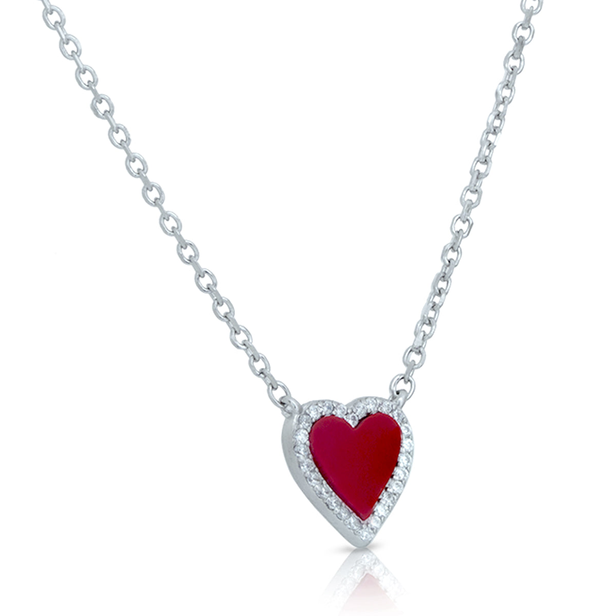 Bold Red Heart Rhodium Classic Cuban Chain Pendant