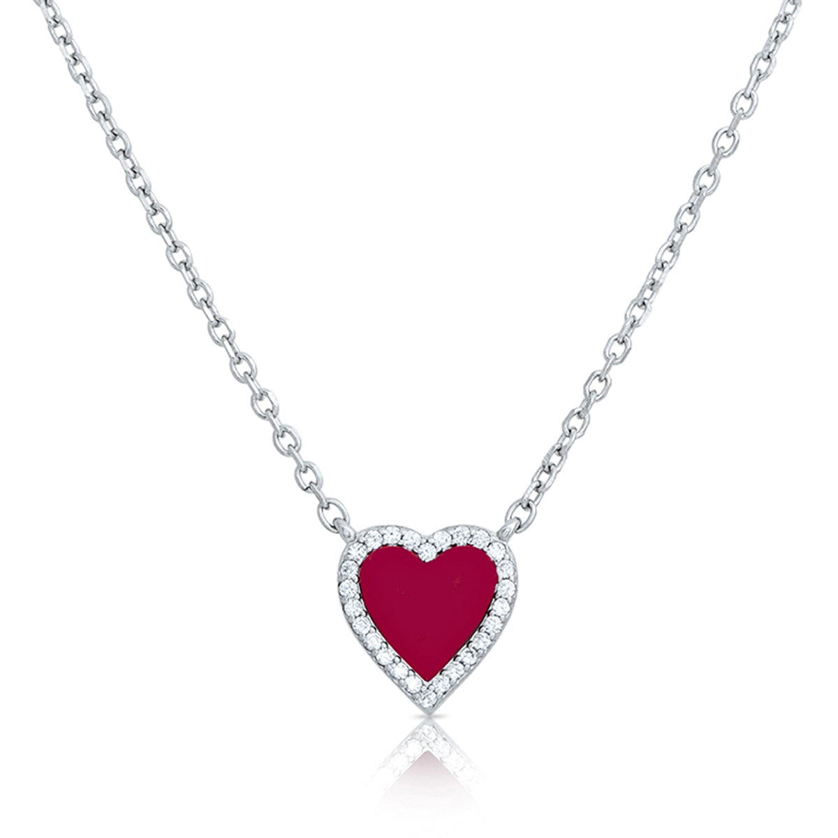 Bold Red Heart Rhodium Plated Classic Cuban Chain Pendant