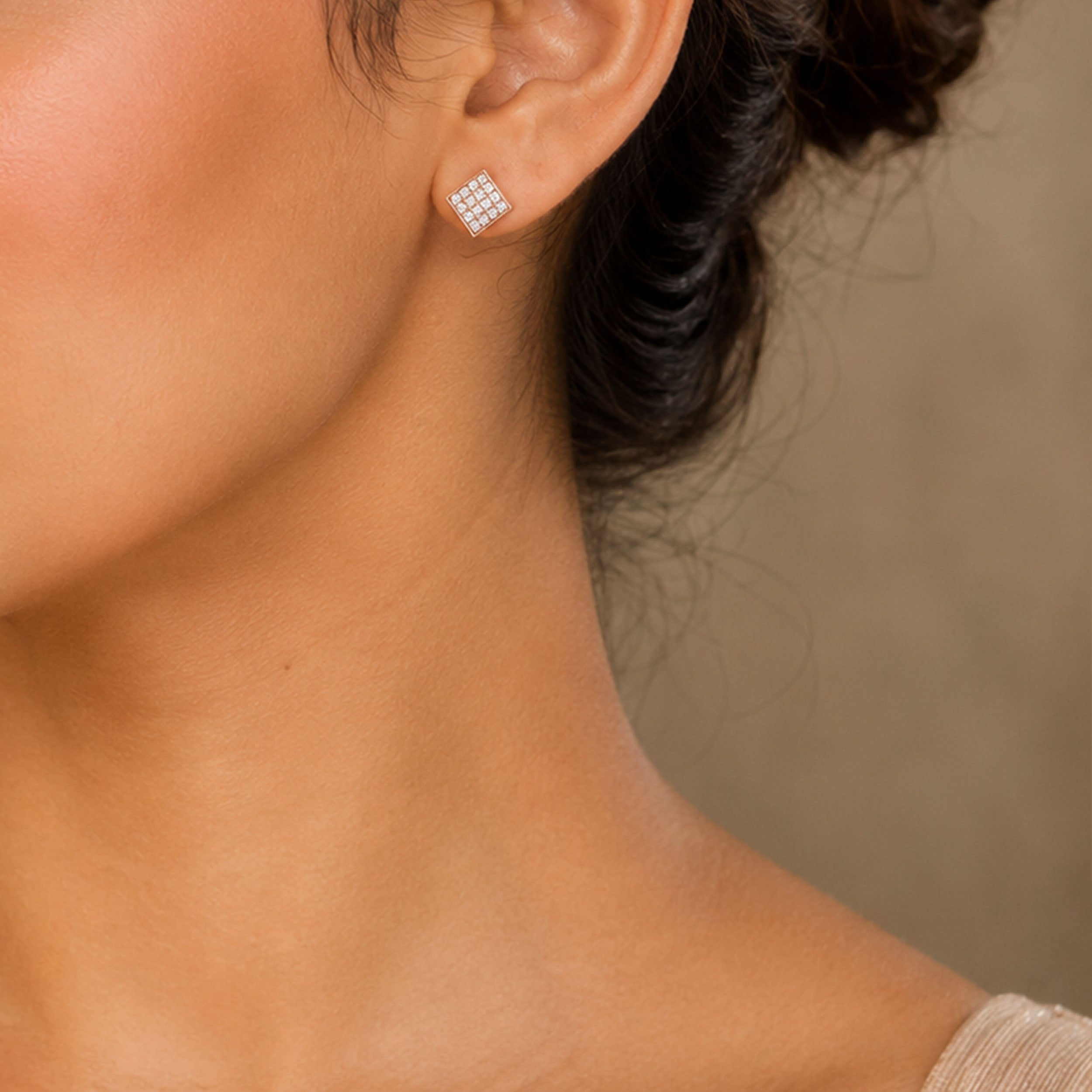 Brilliant Diamond Mosaic 925 Sterling Silver Stud Earring