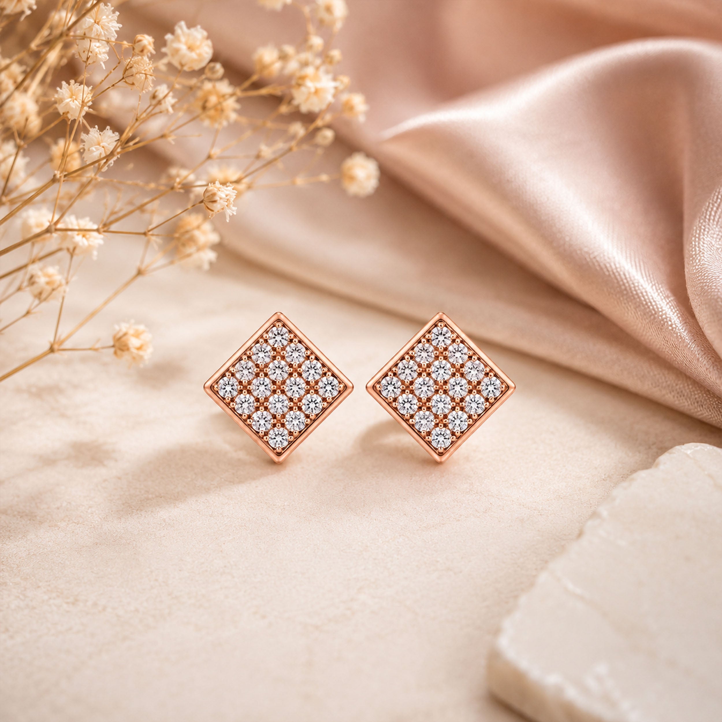 Brilliant Diamond Mosaic 925 Sterling Silver Stud Earring