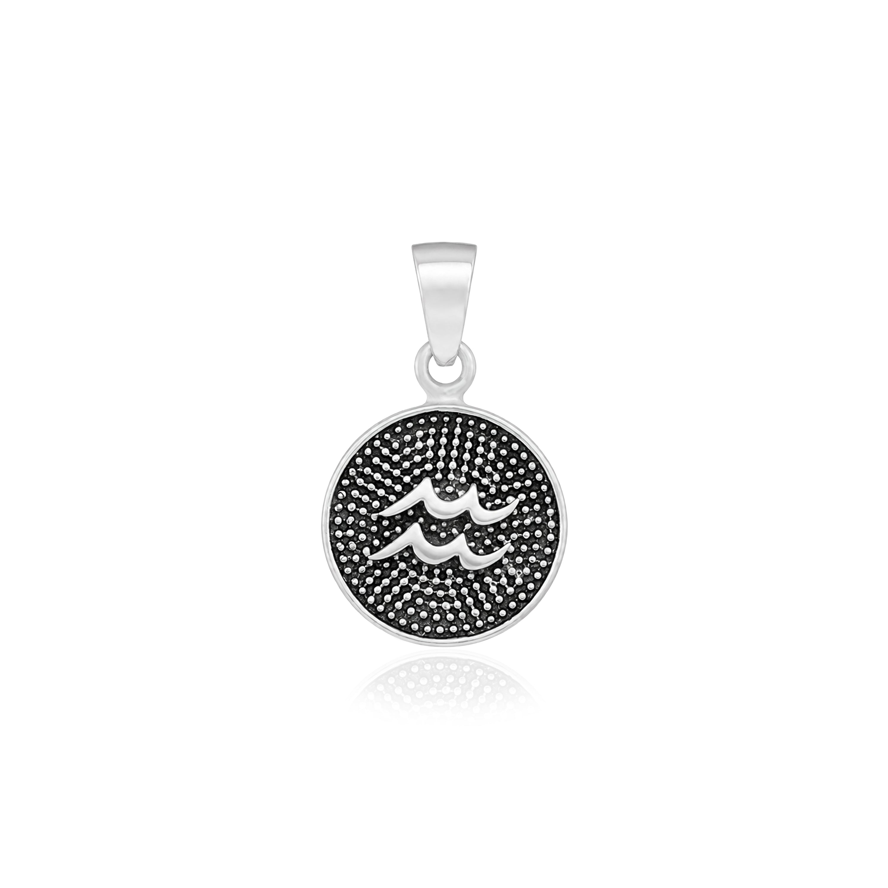 Antique Aquarius Zodiac Disc 925 Sterling Silver Pendant for Men