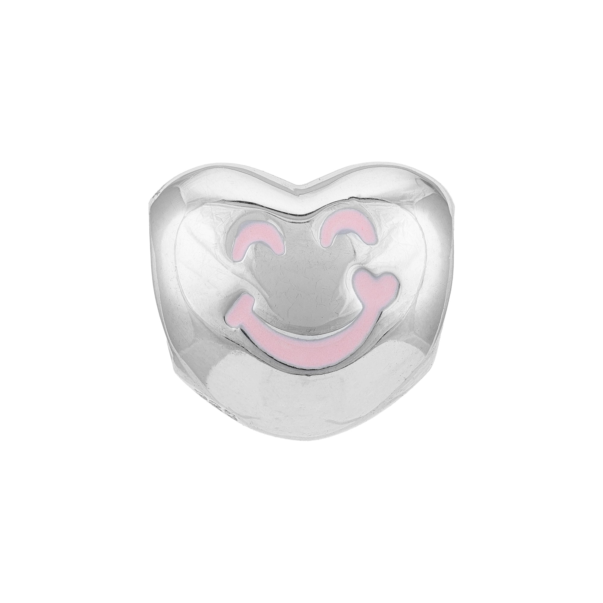 Heart-shaped charm with a smiley face design on a white background