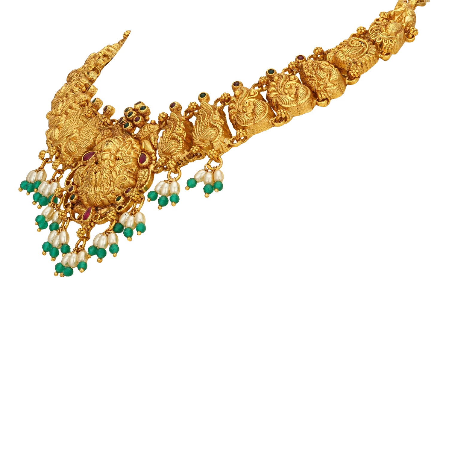 Golden Goddess Lakshmi Peacock Motif Accent 925 Sterling Silver Pearl Drop Necklace for Women