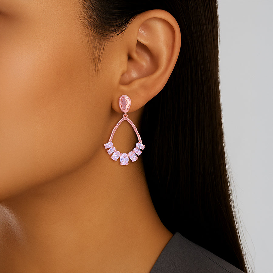 925 Sterling Silver Rose Gold Plated Teardrop Crystal Cluster Earring for Women