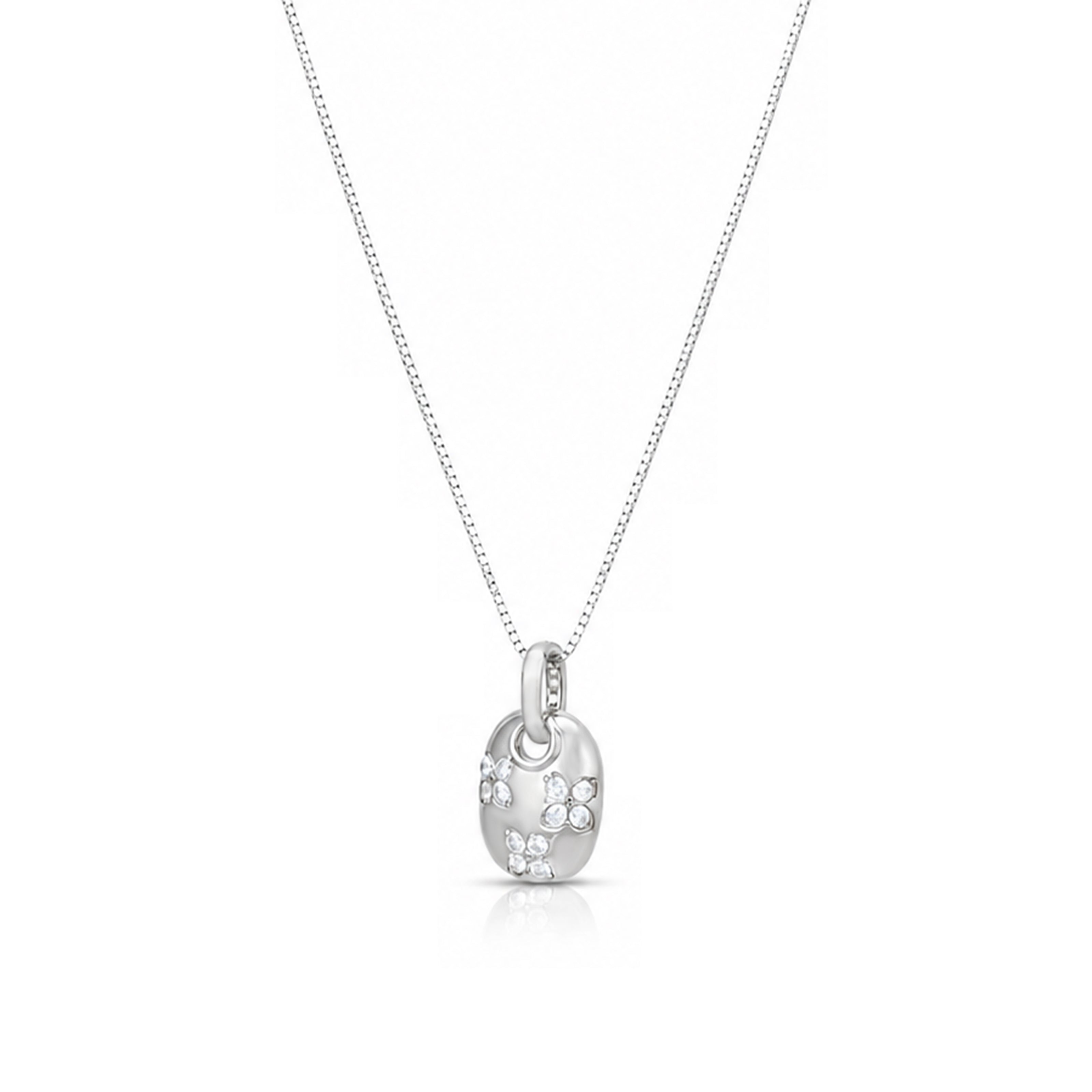 Clover Oval Crystal Silver ChainPendant