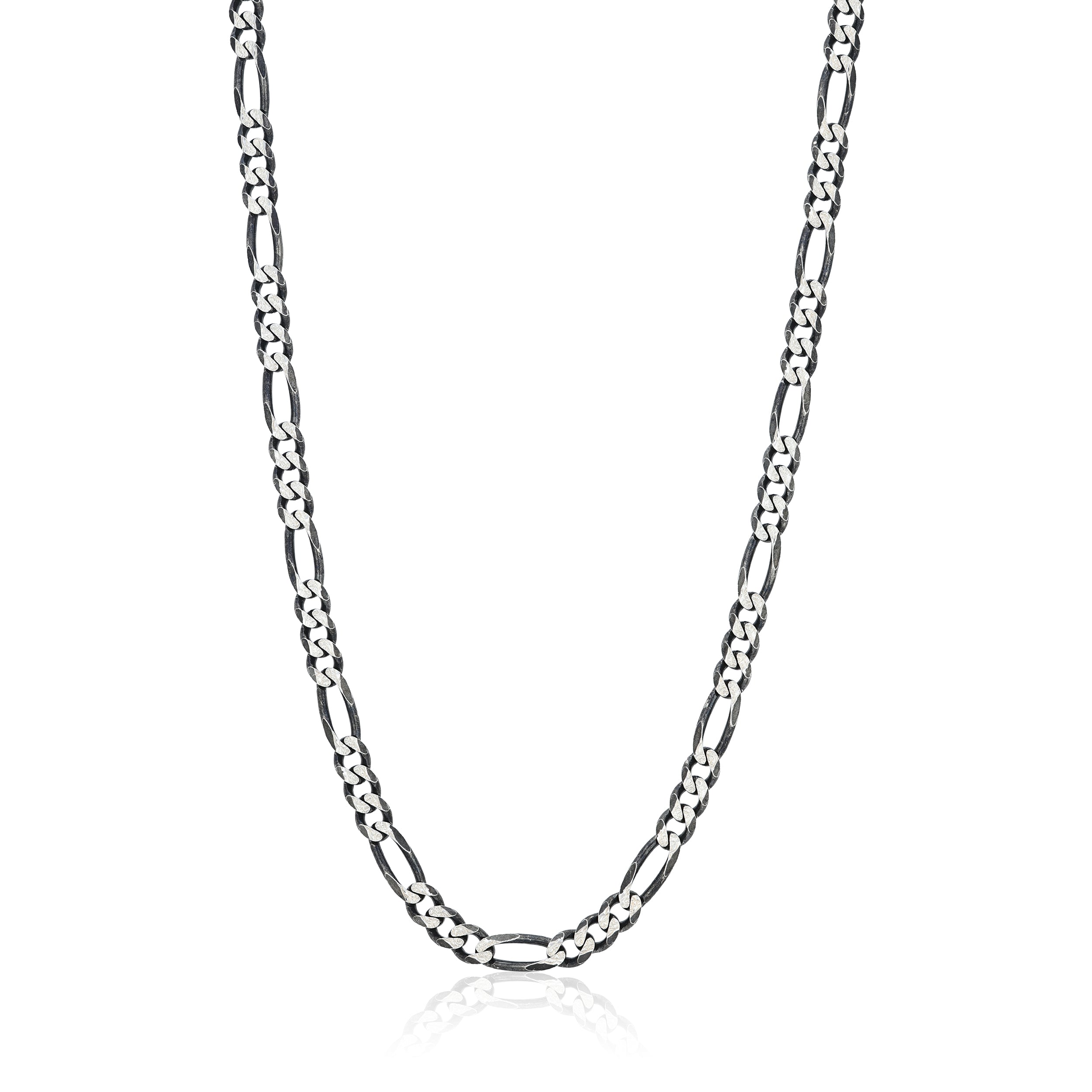 Silver chain necklace on a white background