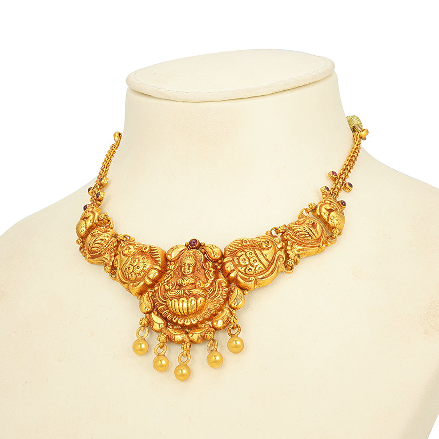 Golden Goddess Lakshmi Peacock Motif 925 Sterling Silver Gold Drop Necklace for Women