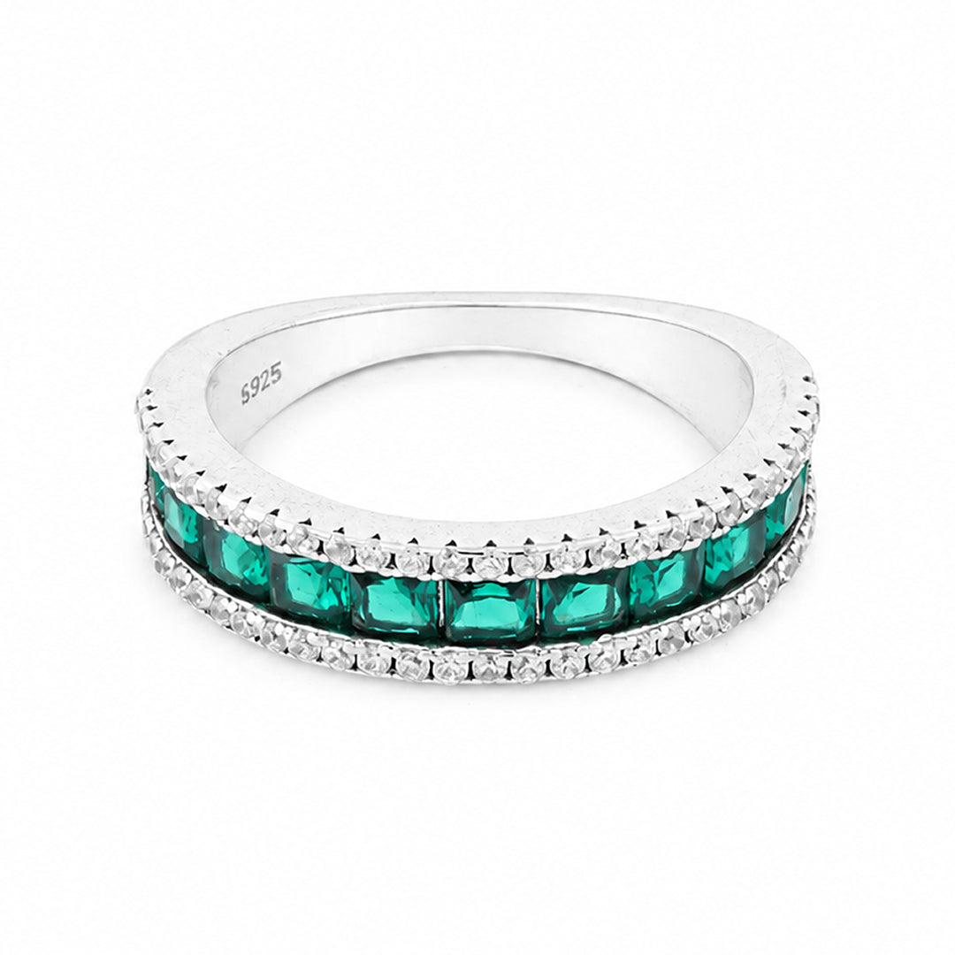 Luxe Green Multi-Row Glitter 925 Sterling Silver Ring for Women