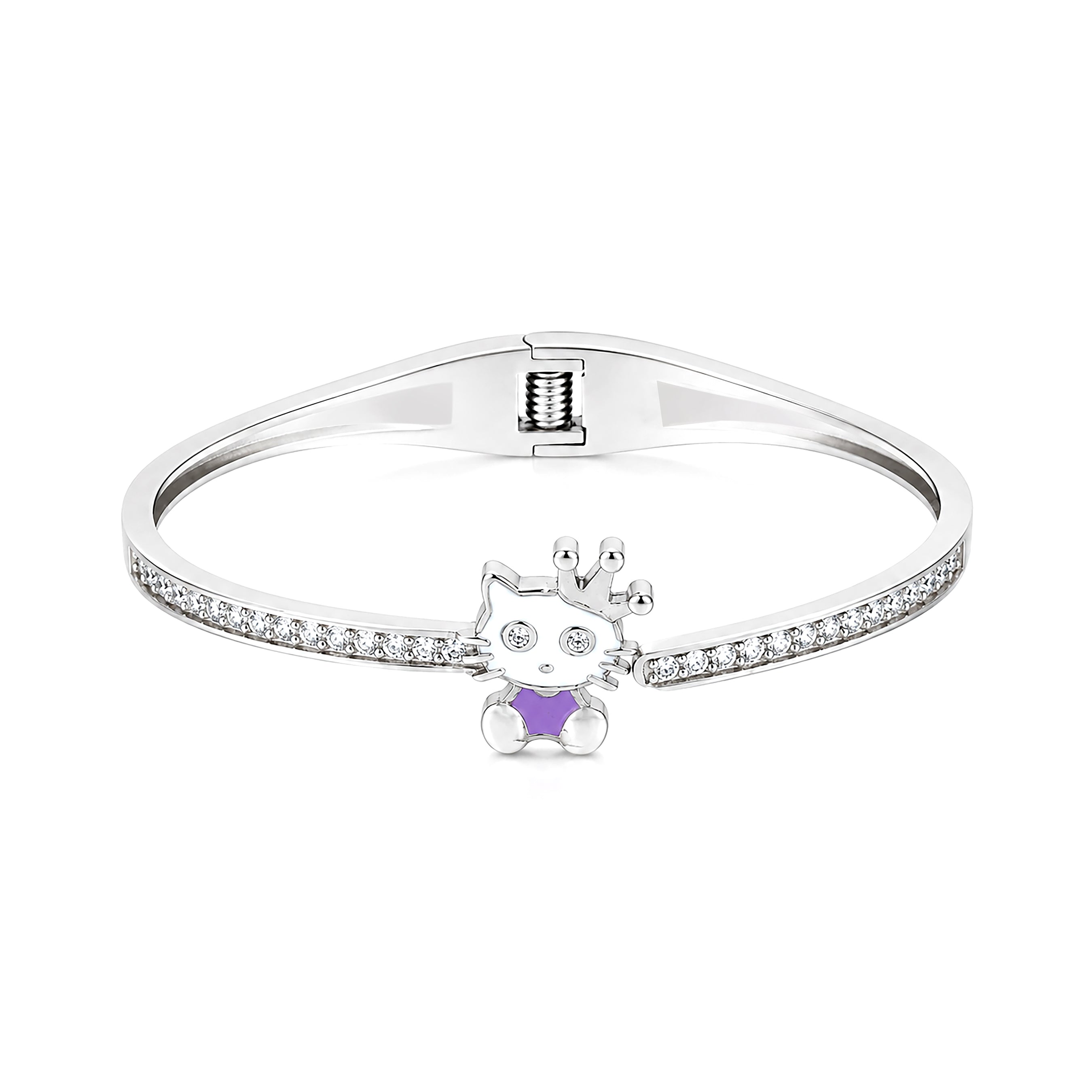 Cartoon Cat Crystal Pave Silver Kada