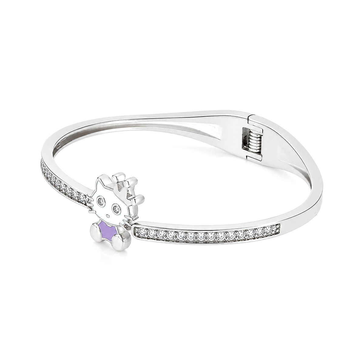 Cartoon Cat Crystal Pave Silver Kada