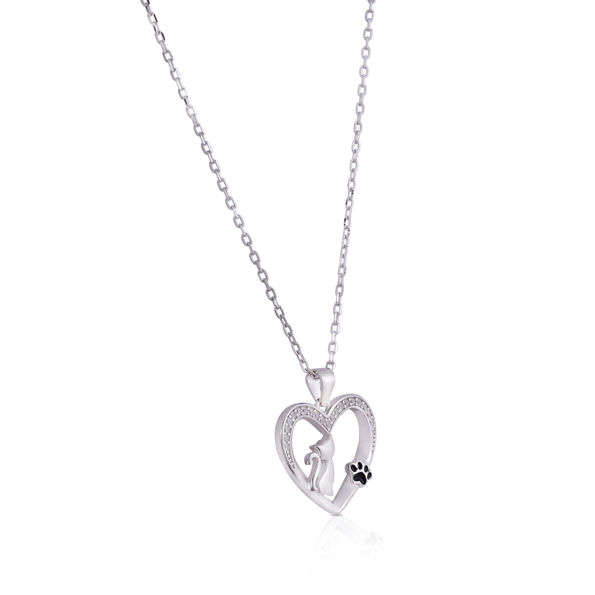 Cats Love Rhodium 925 Paws Print Chain Pendant