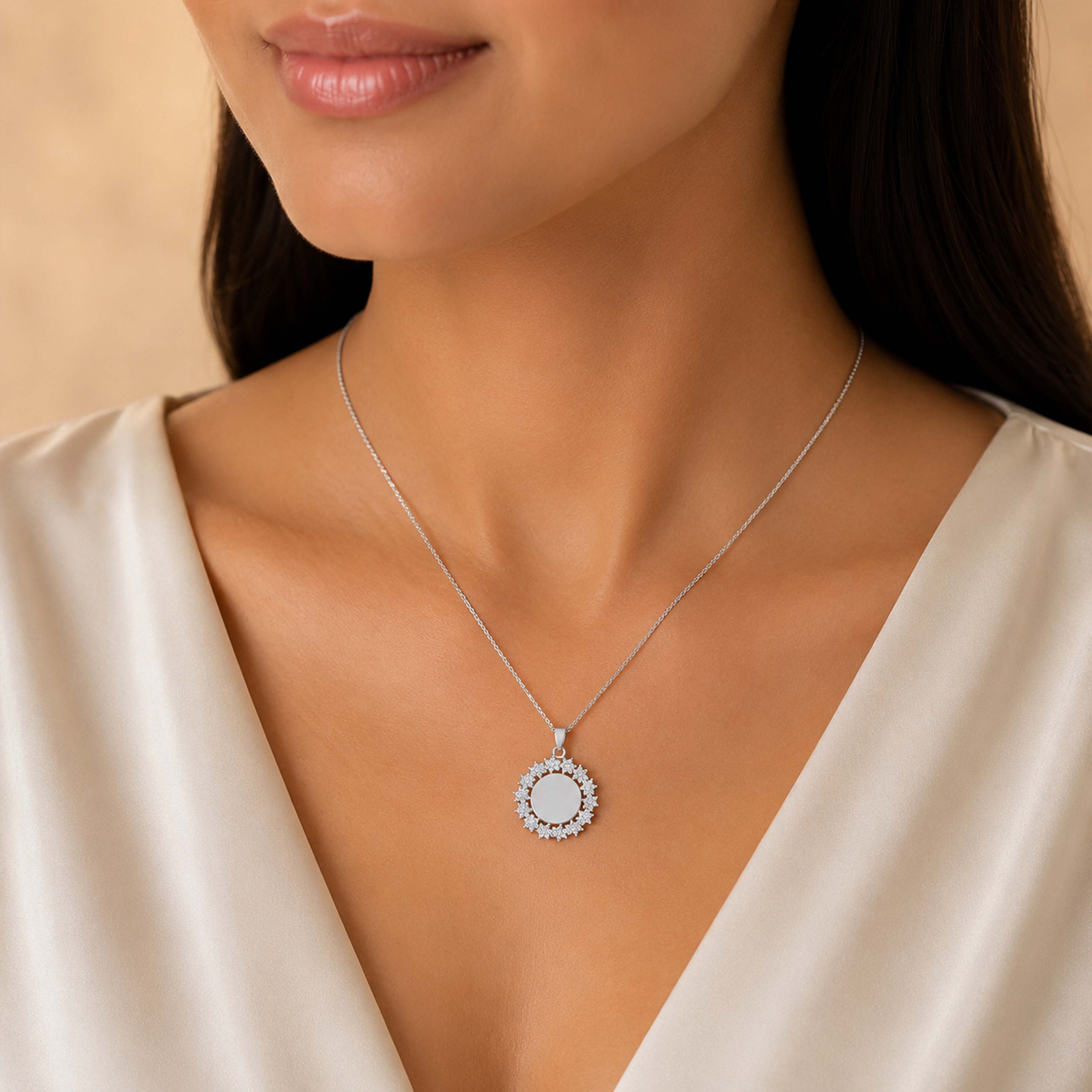 Celestial Bloom 925 Sterling Silver Stone Frame Pendant