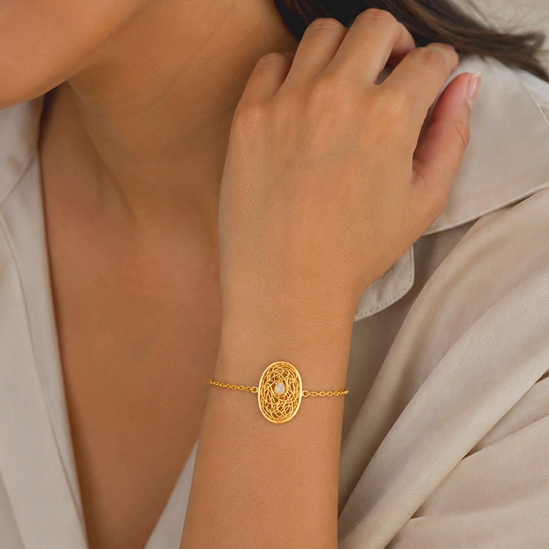 Celestial Web Opal Golden Sculpted Artistic Designer Bracelet