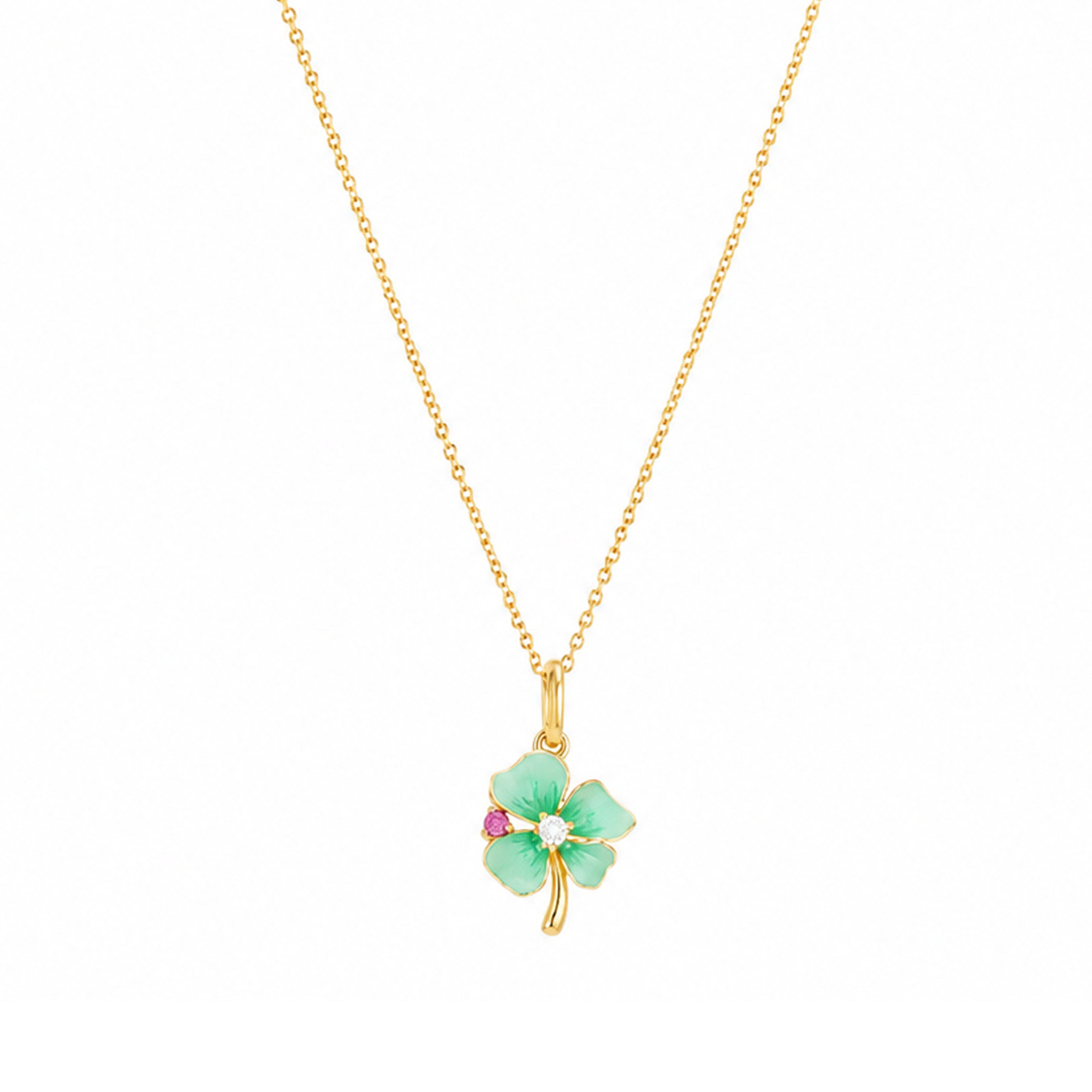 Celestial Clover Petal Golden Sparkle Designer Pendant Chain