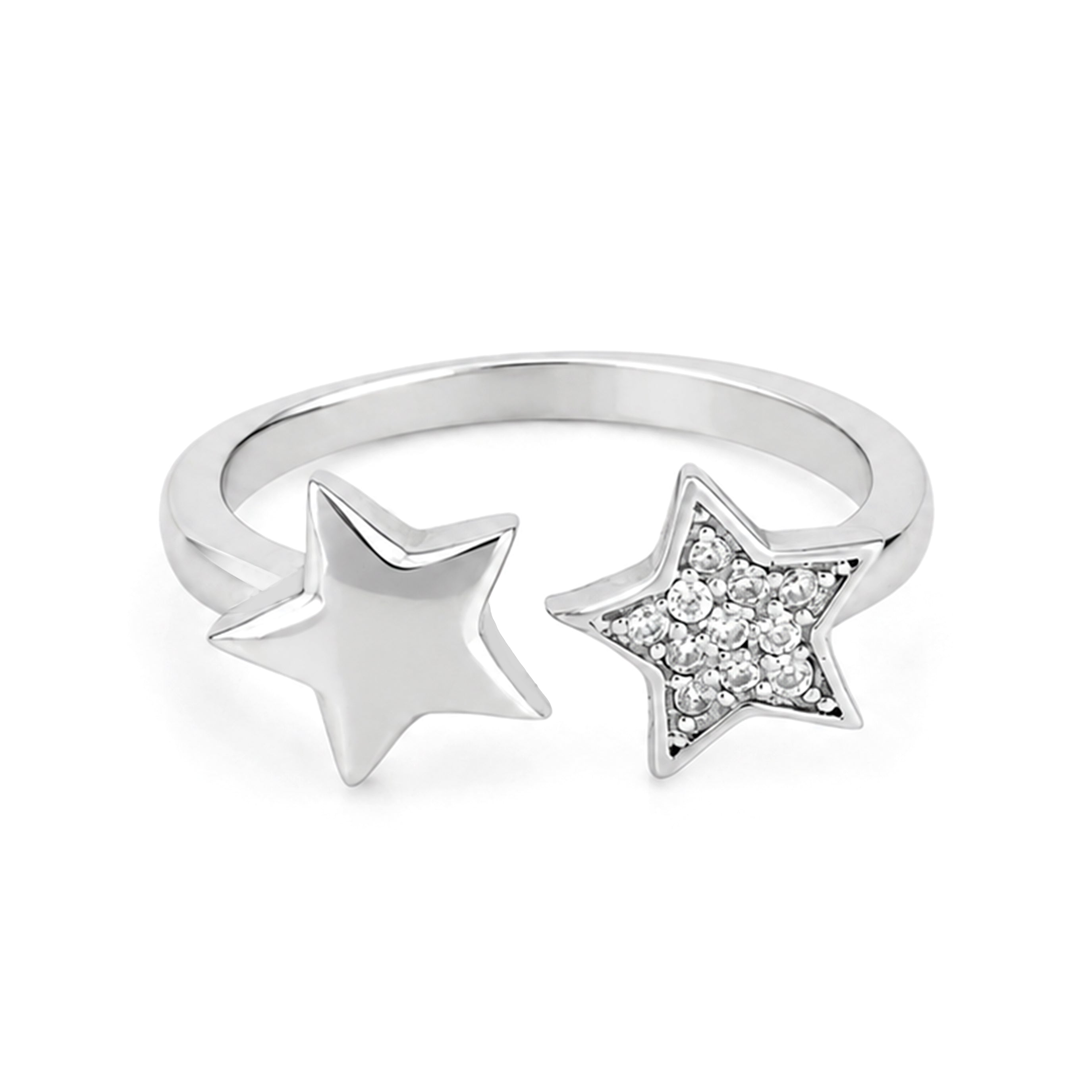 Celestial Dual Star Crystal Elegance 925 Sterling Silver Rng for women