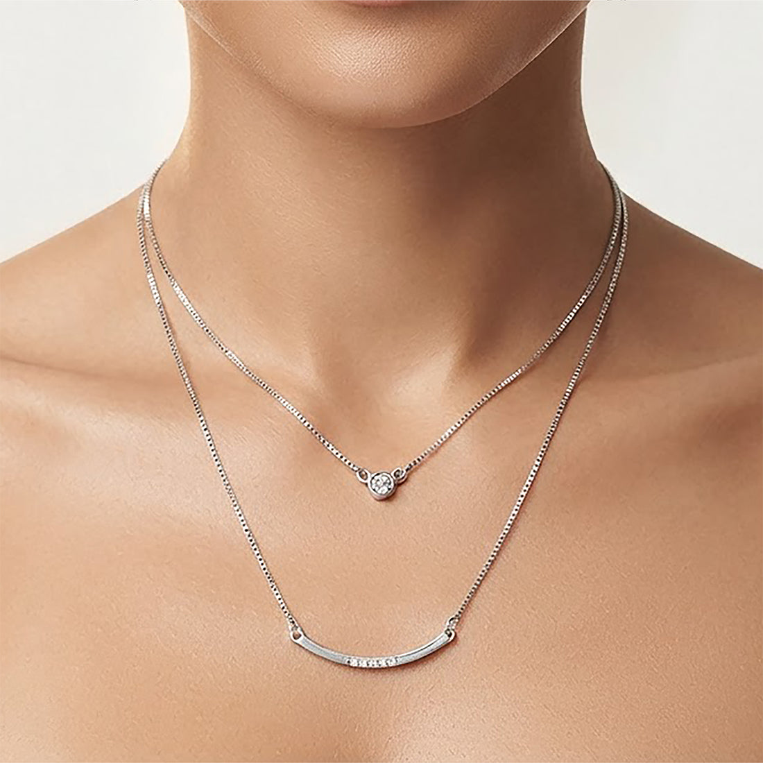 Celestial Layered 925 Sterling Silver Crystal Arc Chain Pendant