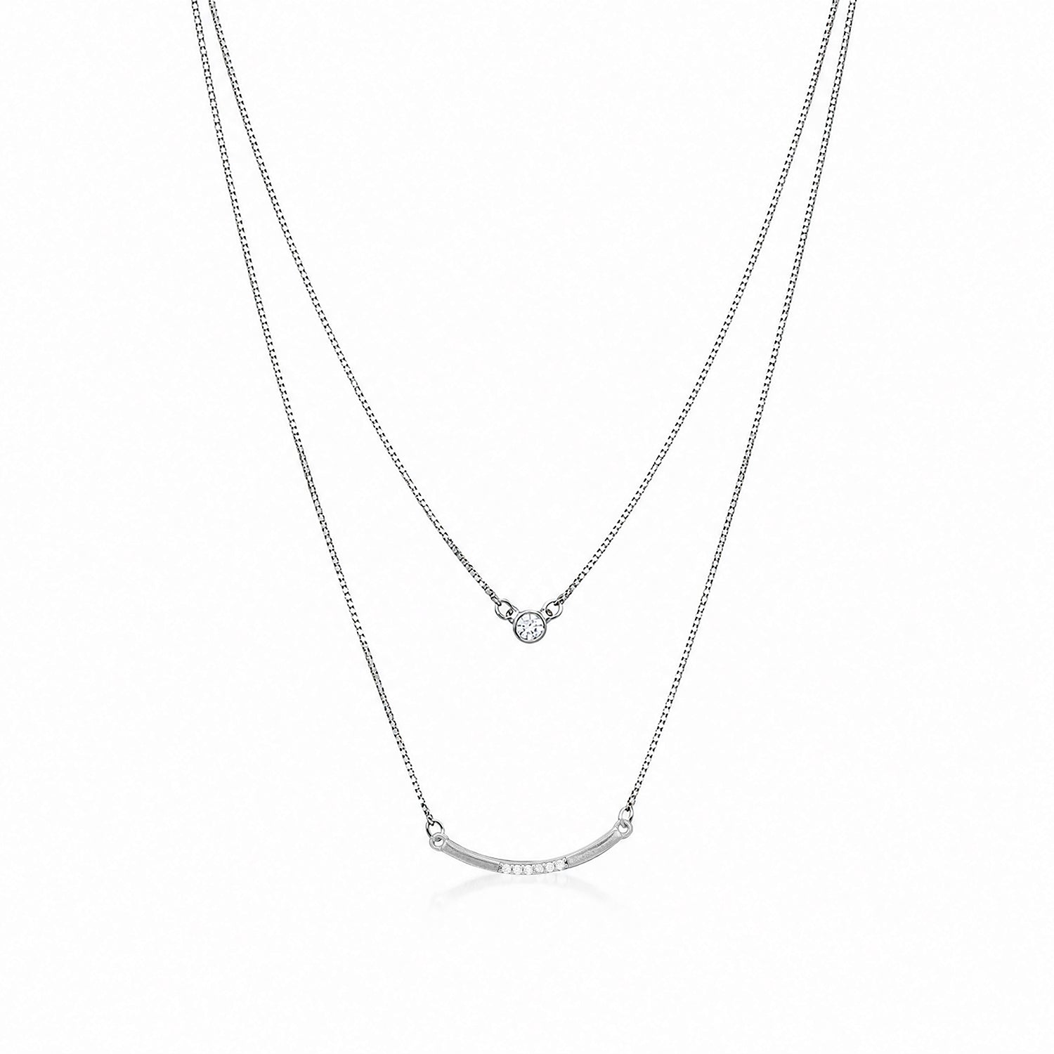 Celestial Layered 925 Sterling Silver Crystal Arc Chain Pendant