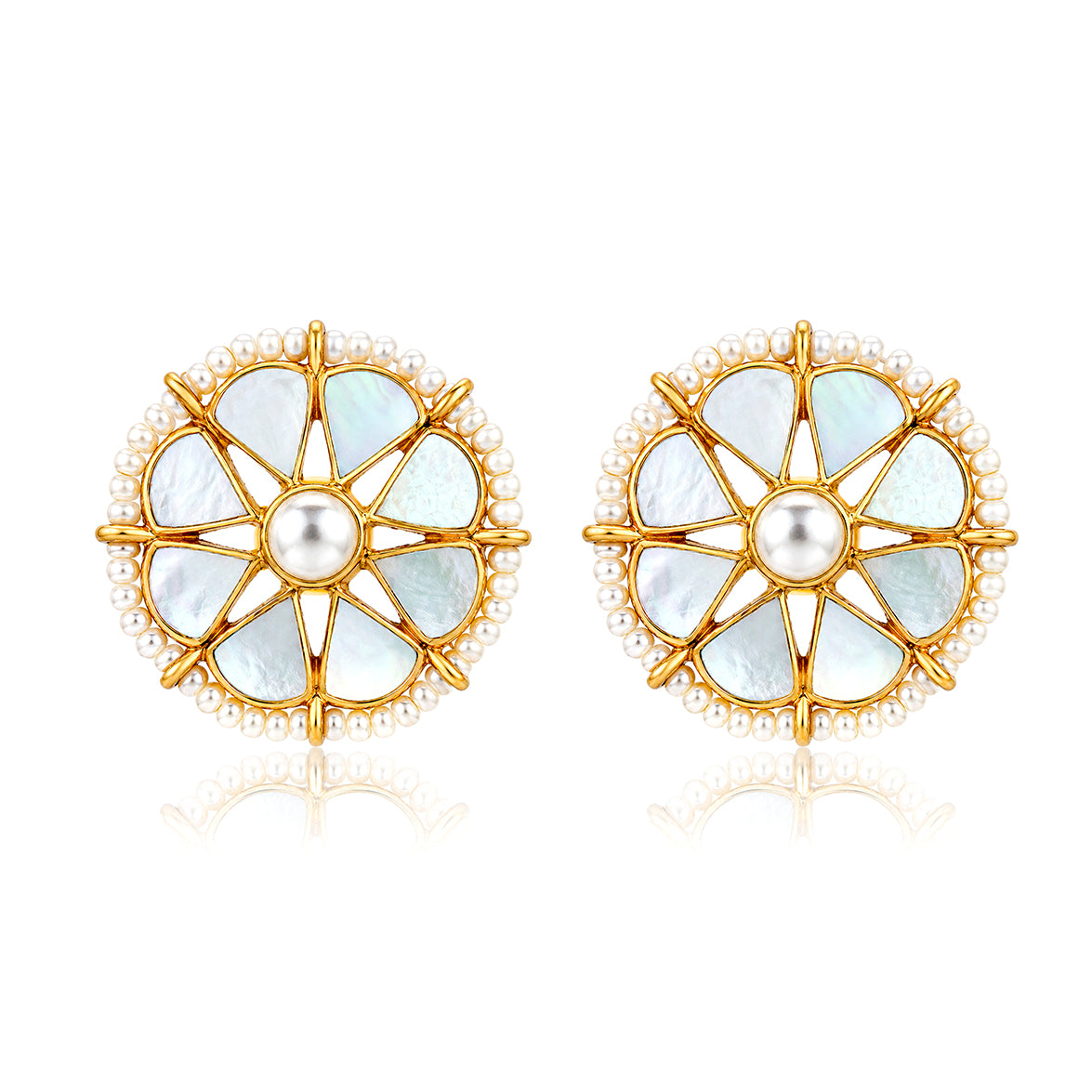 Celestial Pearl Bloom 925 Sterling Silver Stud Earrings