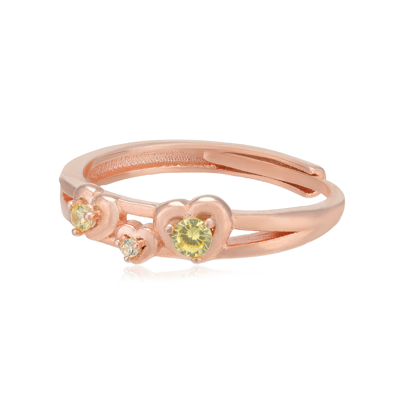 Centred Yellow Stone Rose Gold 925 Triple Heart Rings