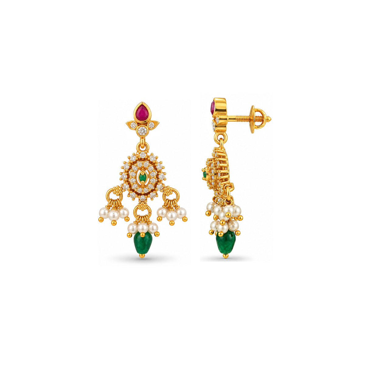Chandelier Emerald and Pearl Drop Sterling Silver Earring