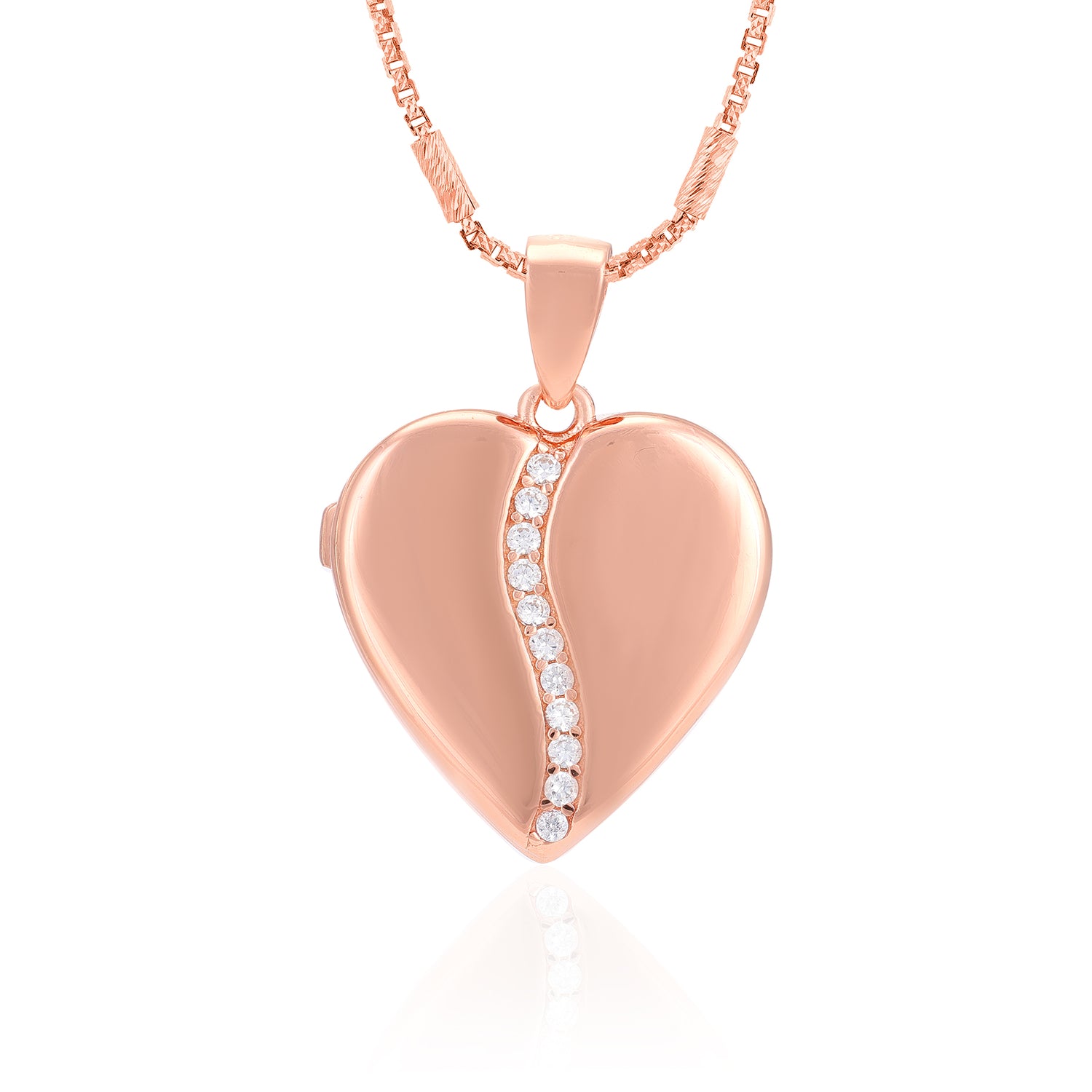 Charmed Rose Gold Heart 925 Centre Stoned Detailing Locket Pendant